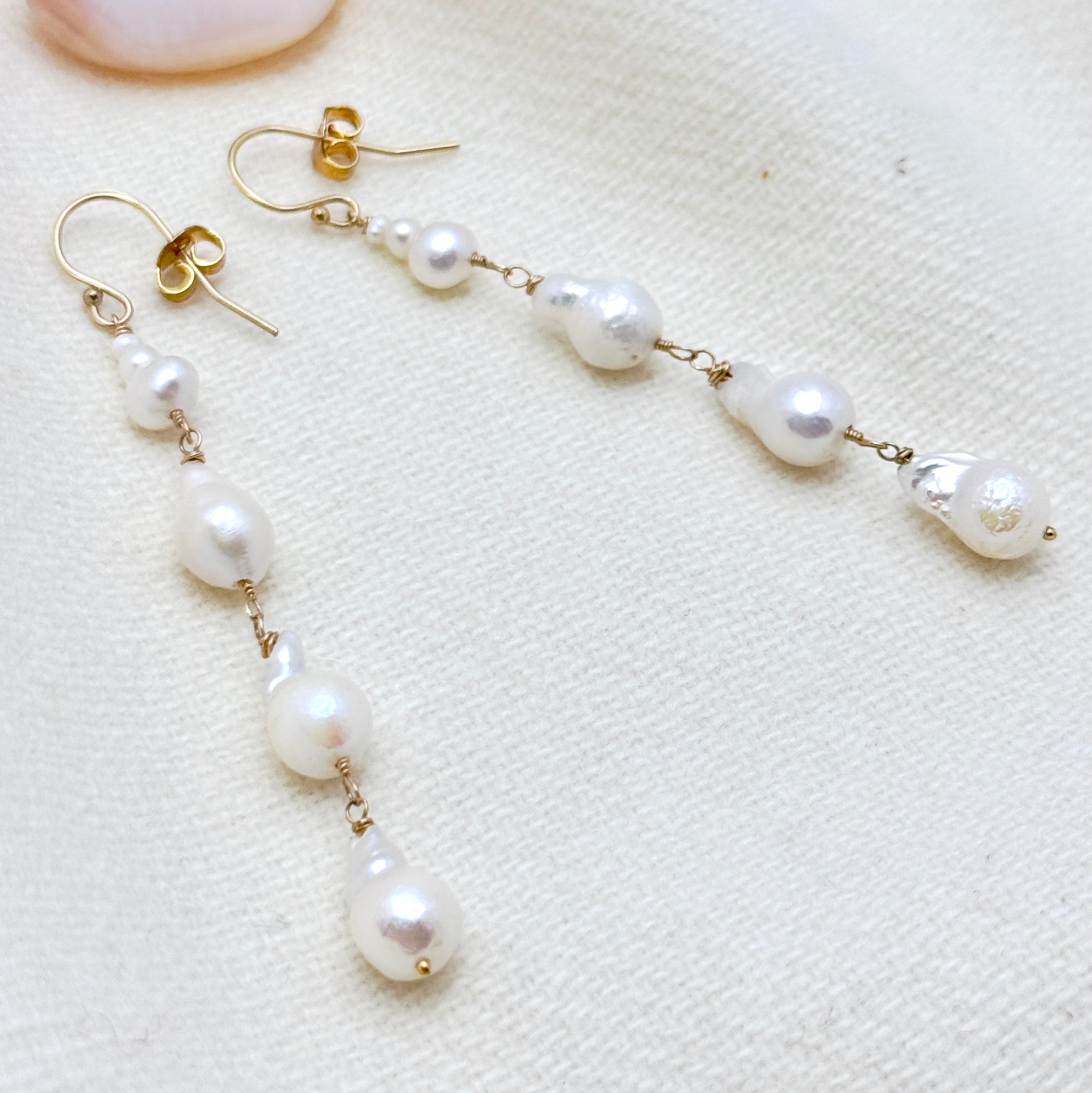 Baroque Pearl Gold-Filled Cascading Earrings
