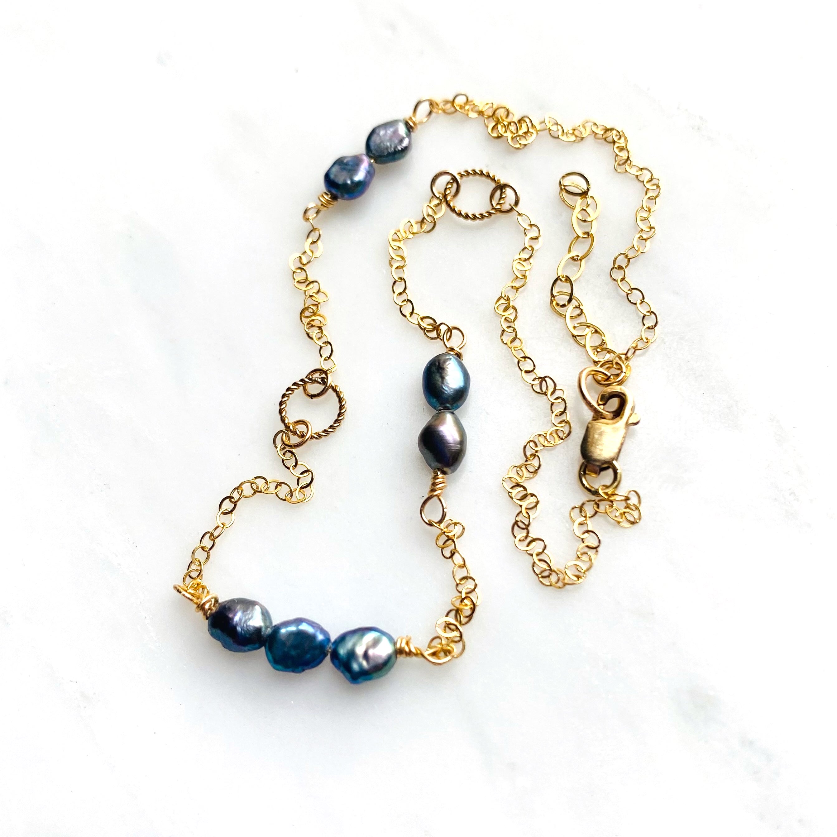 Gold-Filled Asymmetric Peacock Pearl Necklace
