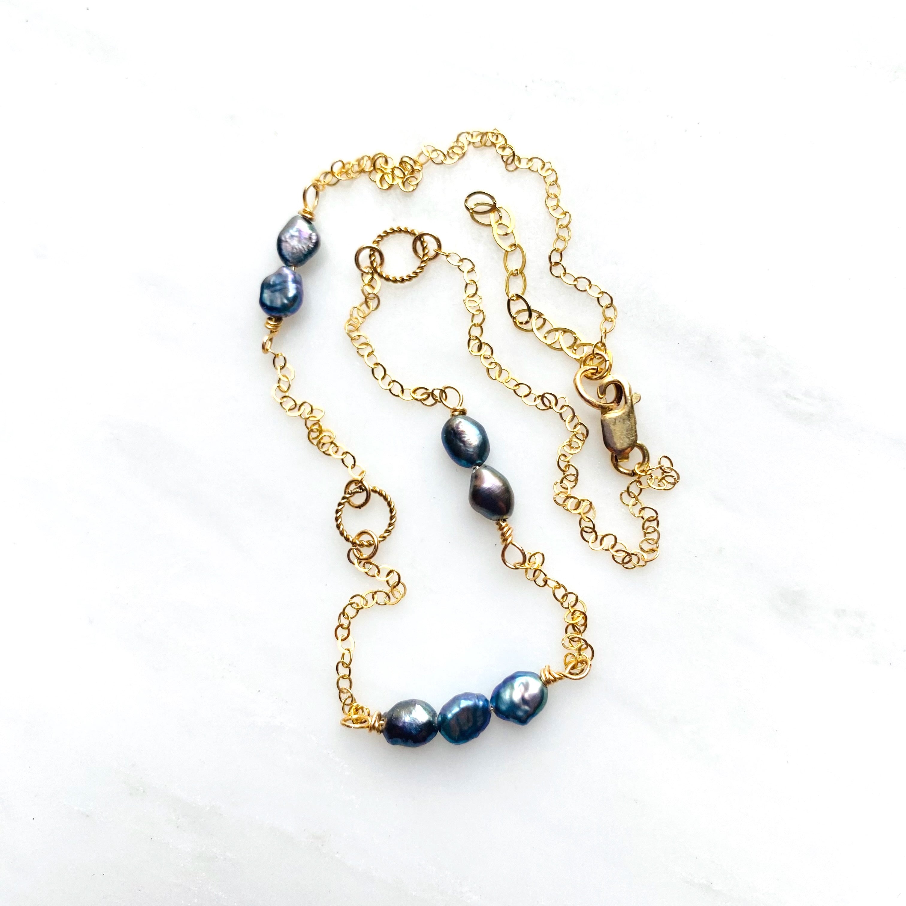 Gold-Filled Asymmetric Peacock Pearl Necklace