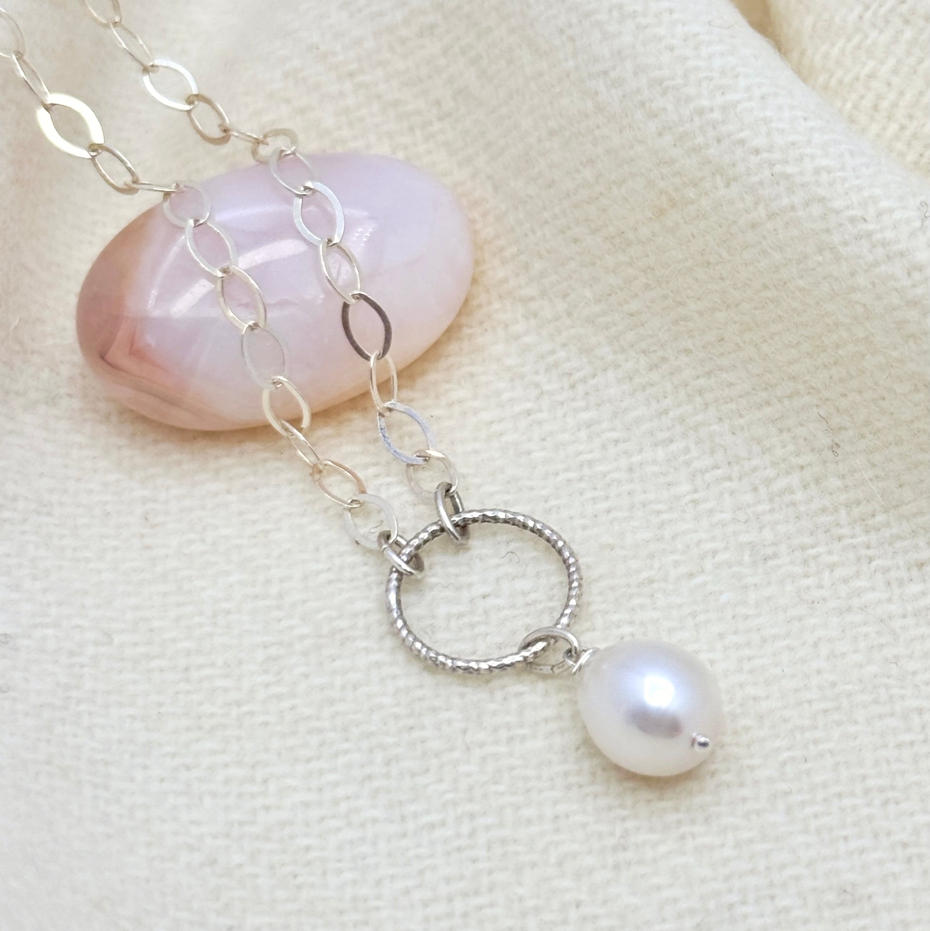 Pearl Sterling Silver Circle Pendant Necklace