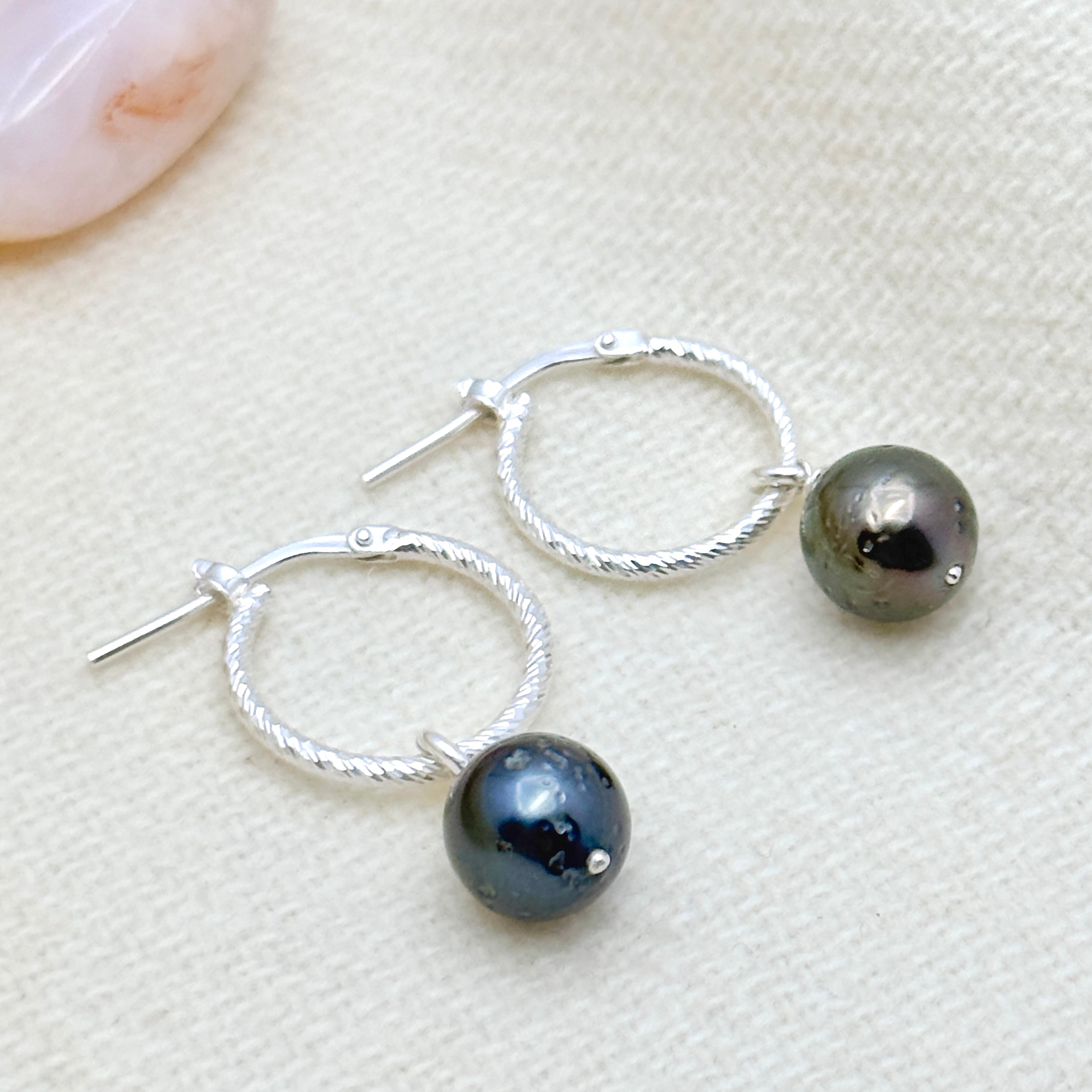 Tahitian Pearl 925 Silver Huggie Earrings