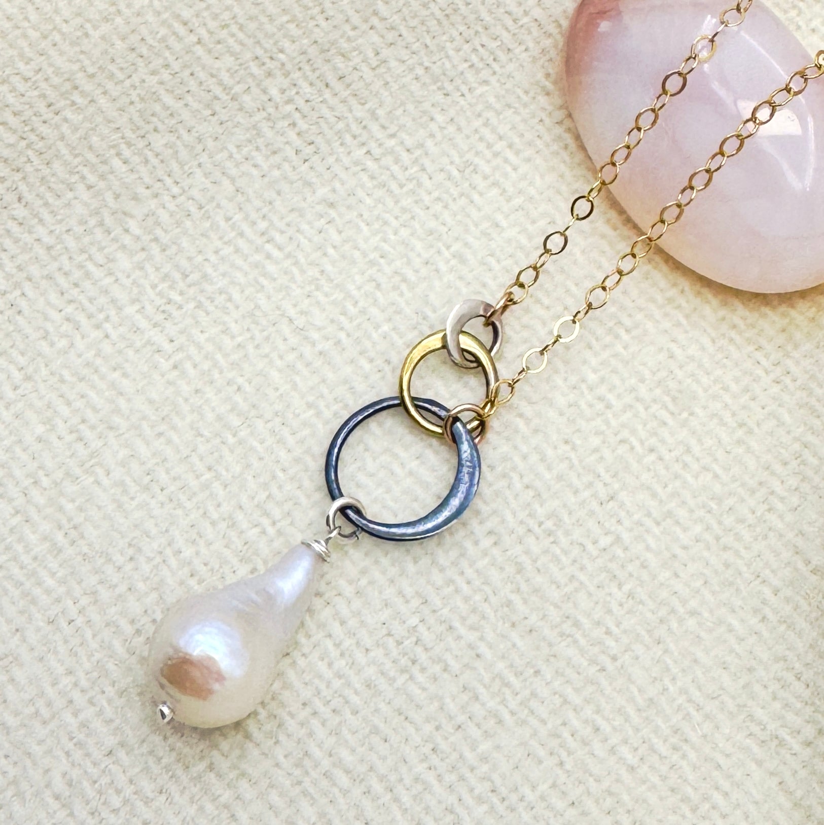 White Fireball Pearl Mixed Metal Necklace