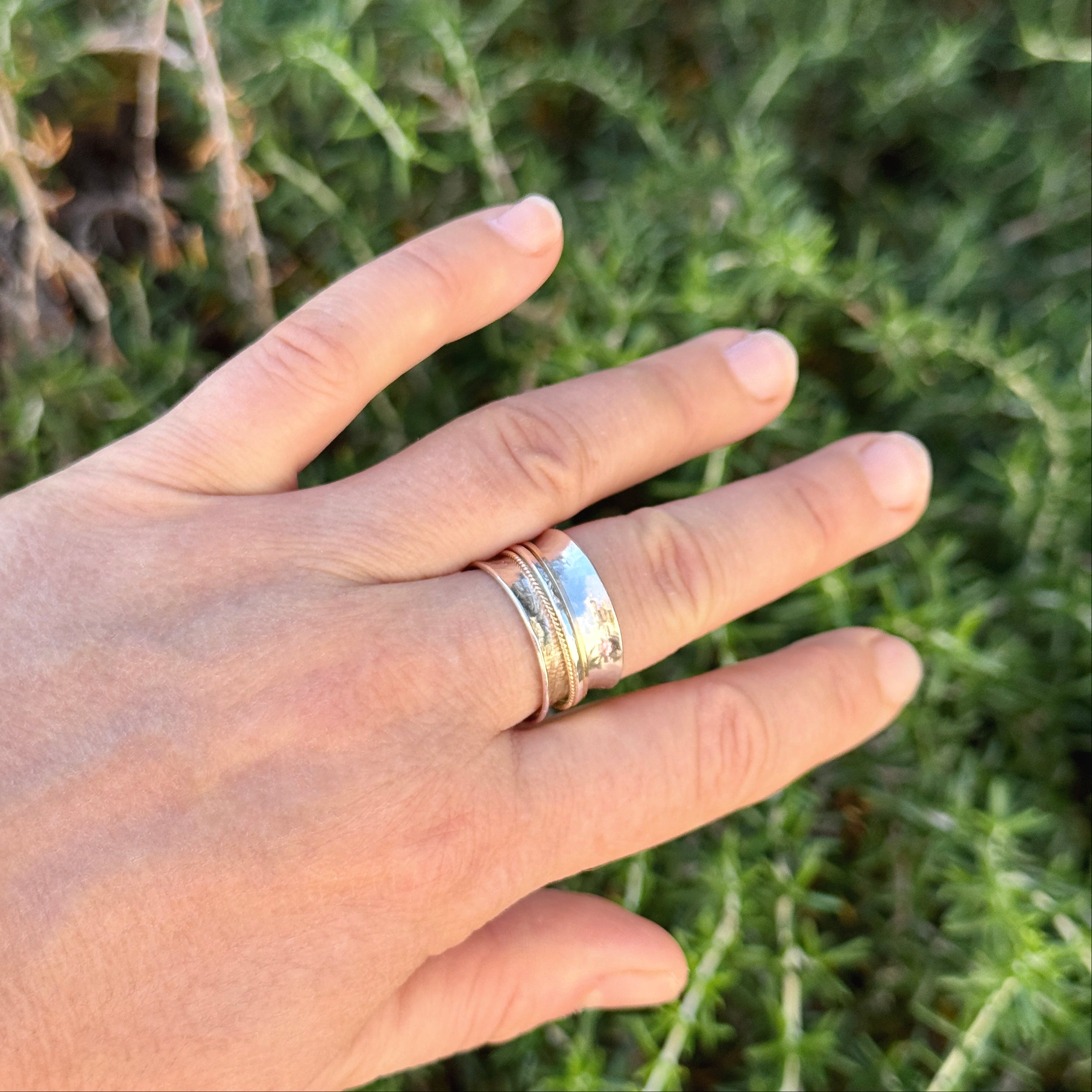 Sterling Silver Wide Mixed Metal Spinner Ring