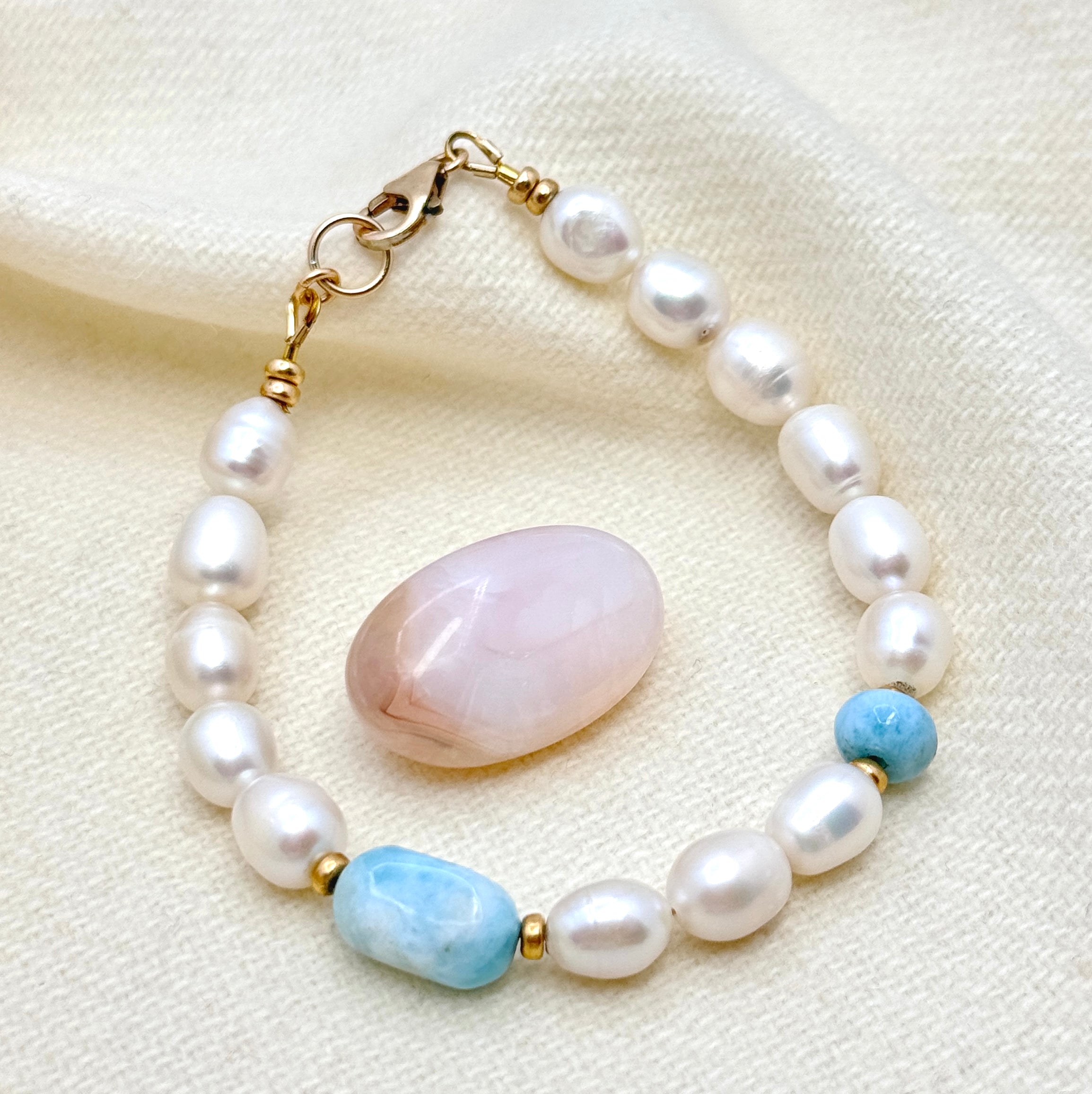 Larimar & Pearl 14Kt Gold-Filled Bracelet