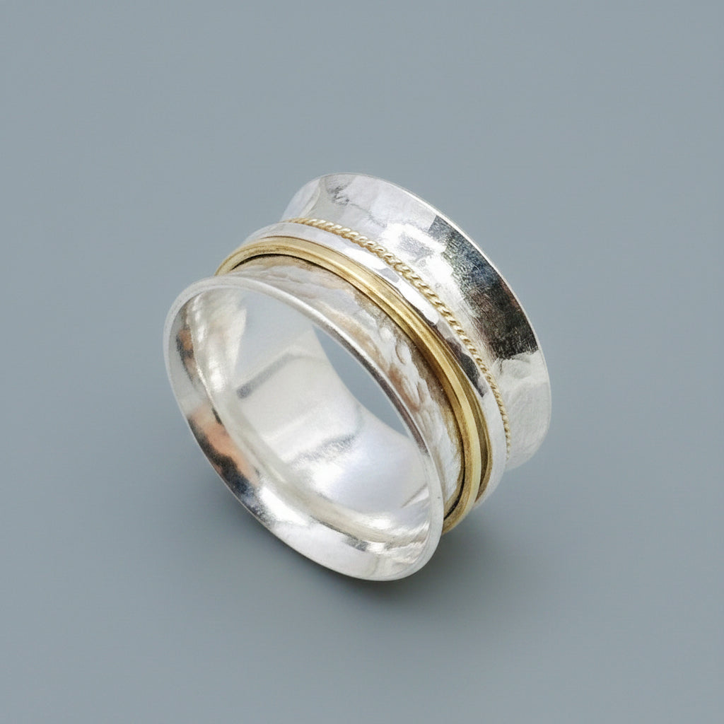 Sterling Silver Wide Mixed Metal Spinner Ring