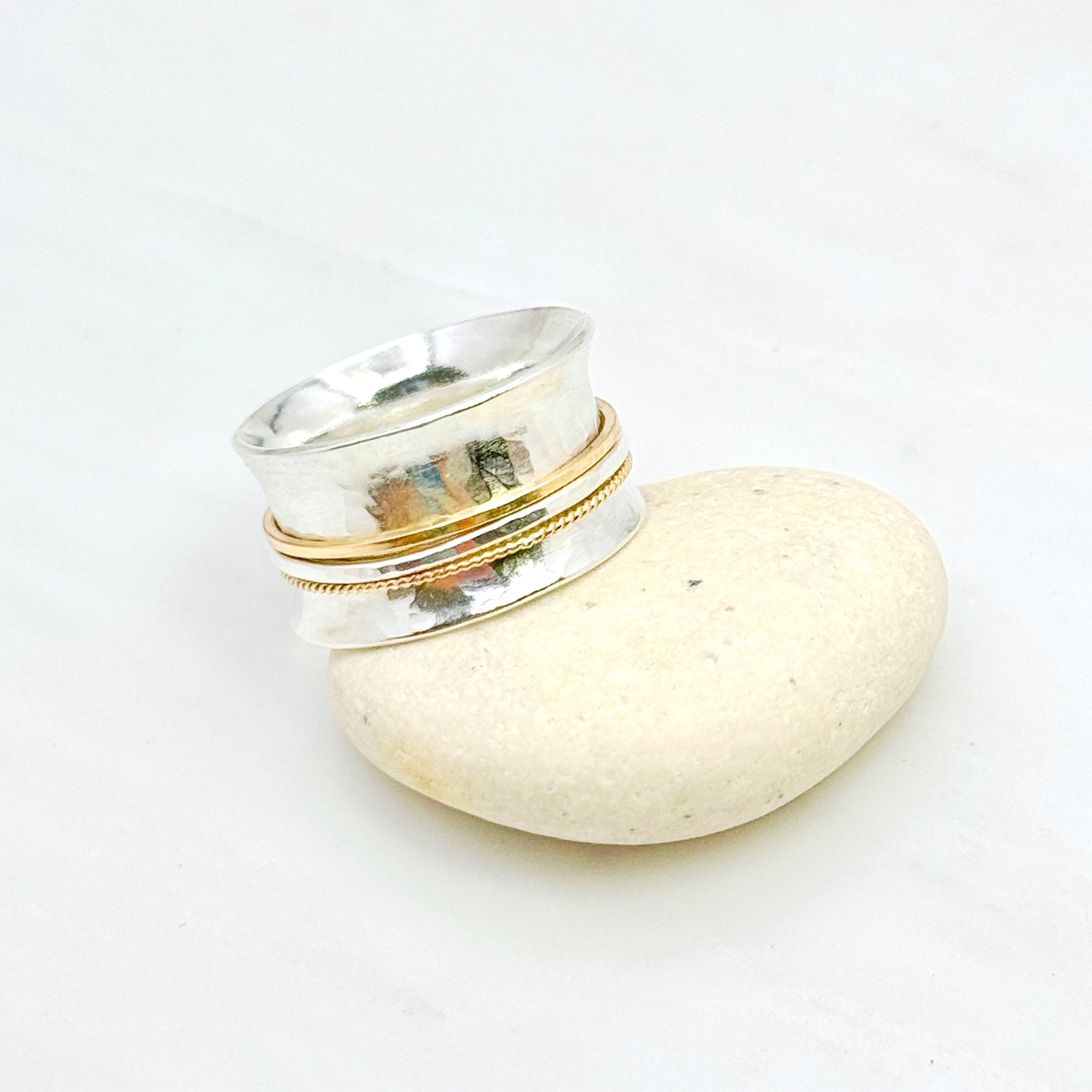 Sterling Silver Wide Mixed Metal Spinner Ring