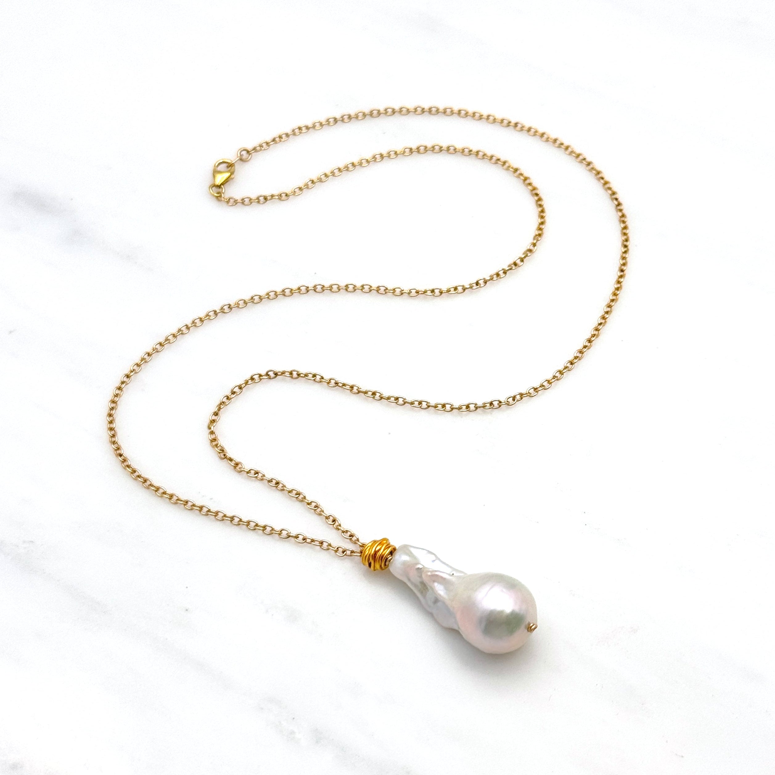 14k Gold-Filled Large Baroque Pearl Necklace