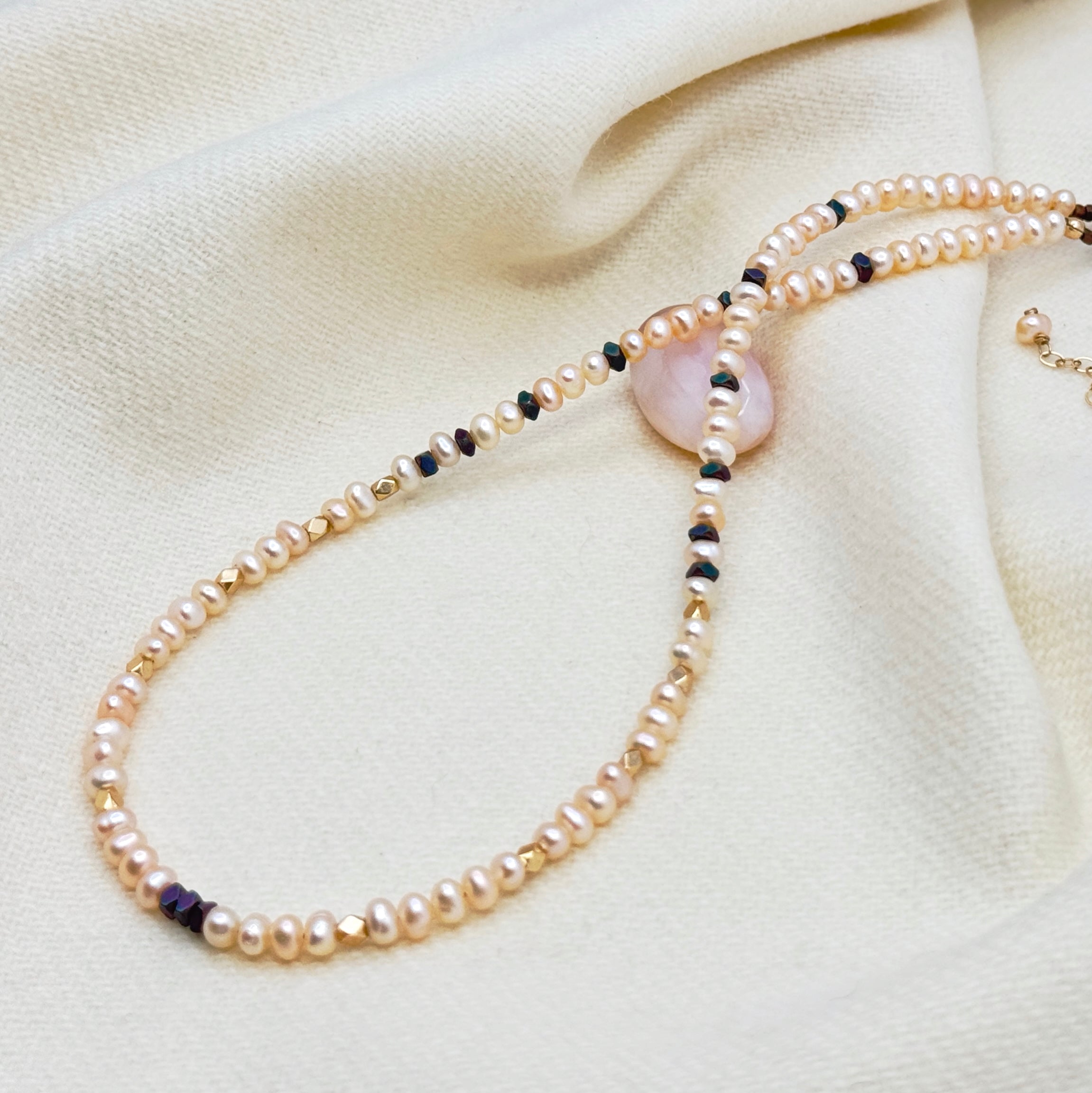 Ivory Pearl, Hematite, & Gold-Filled Necklace