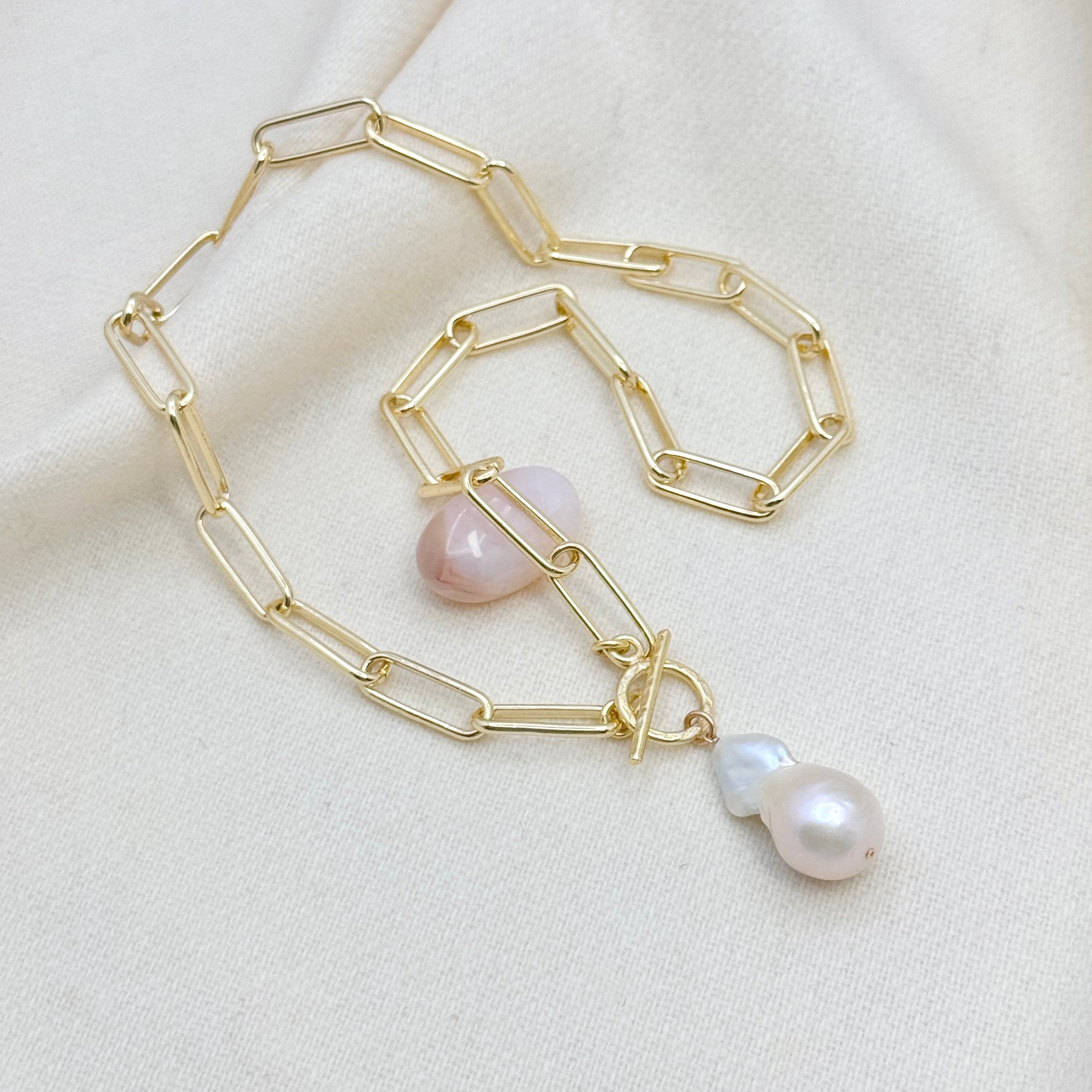 Large White Baroque Pearl Toggle Necklace
