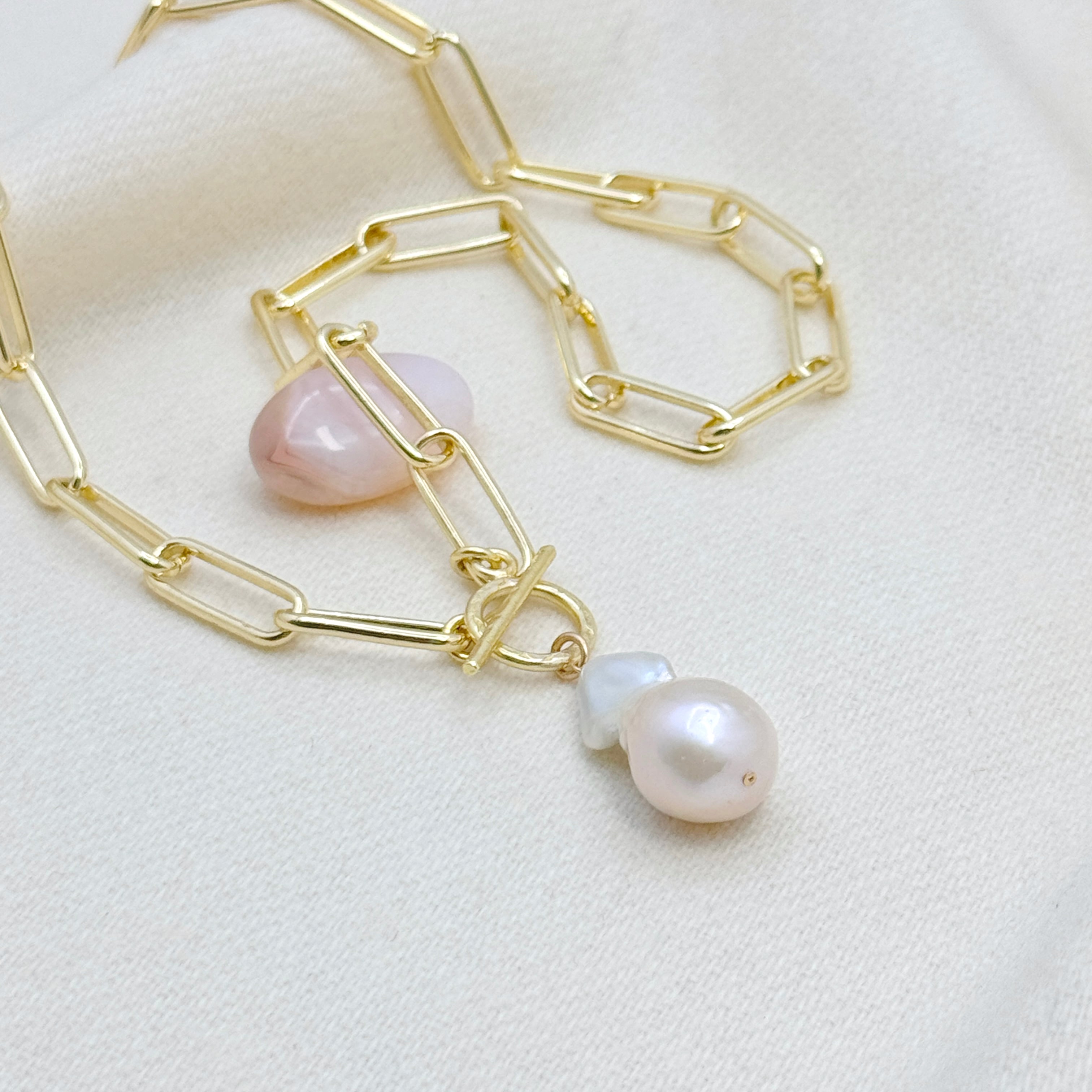 Large White Baroque Pearl Toggle Necklace