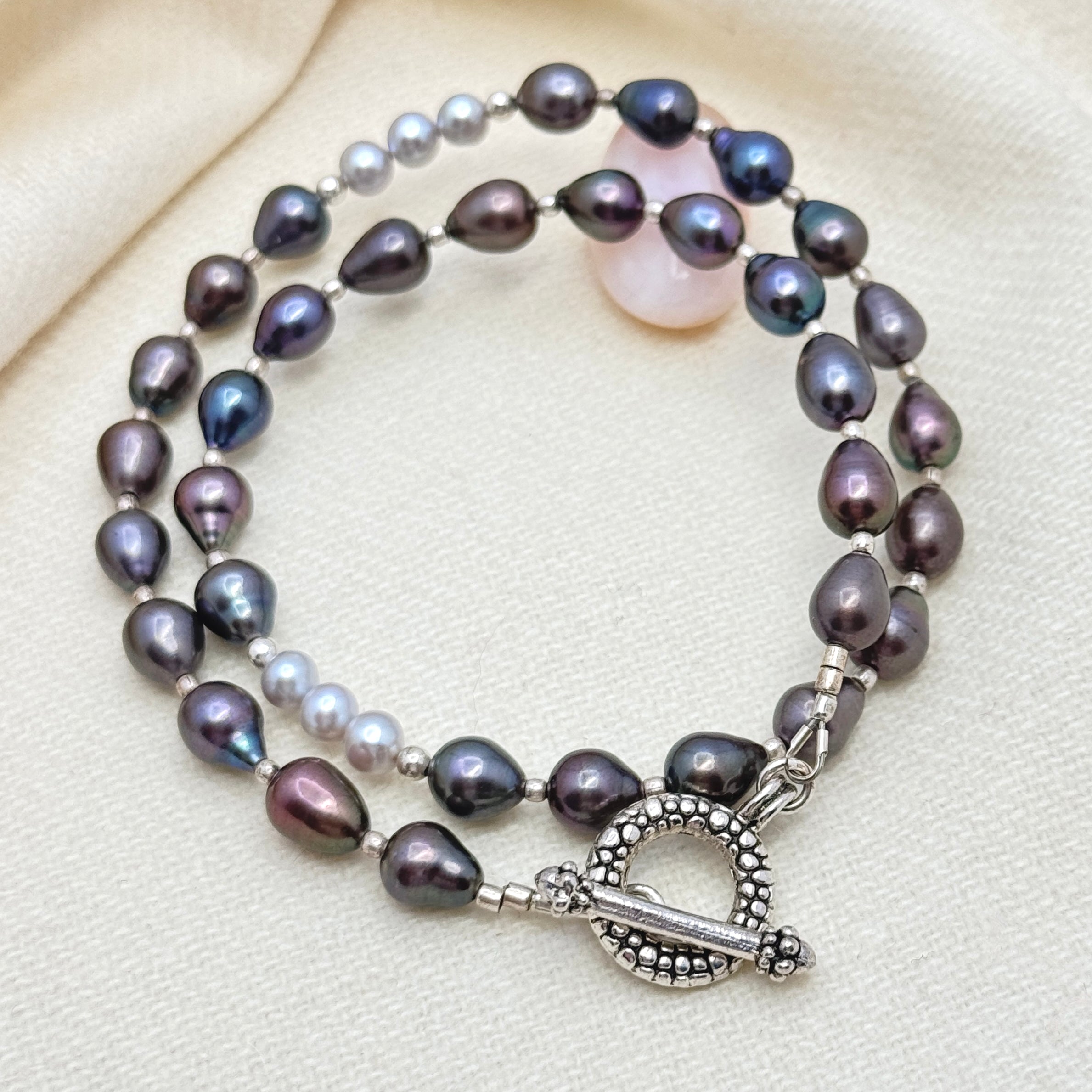 Light & Dark Gray Pearl Silver Necklace