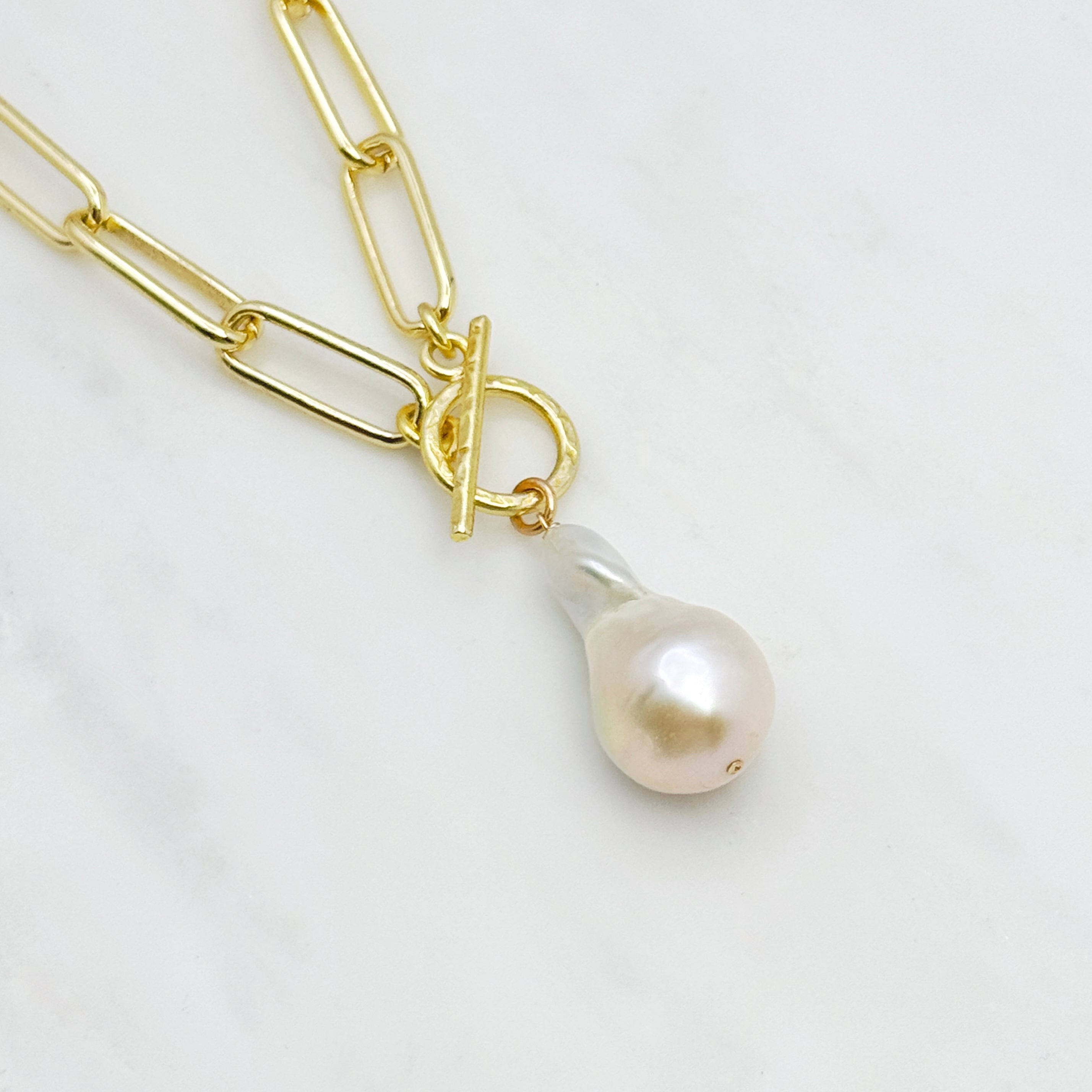 Large White Baroque Pearl Toggle Necklace