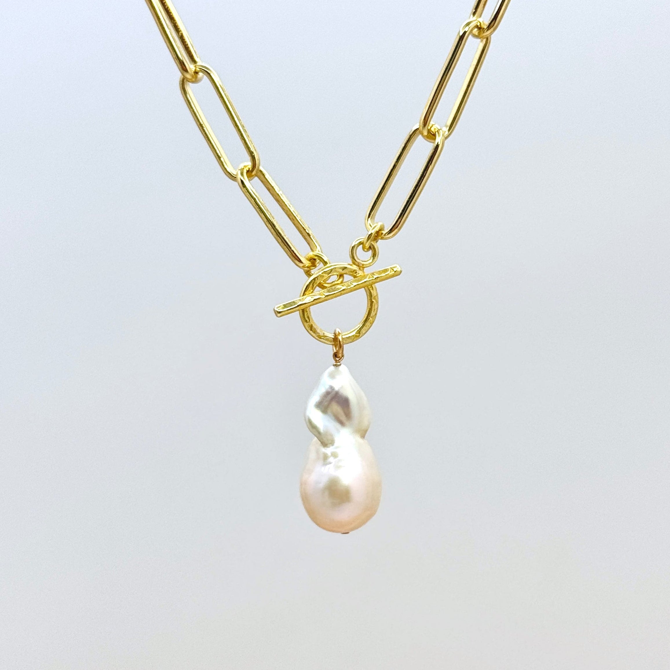 Large White Baroque Pearl Toggle Necklace