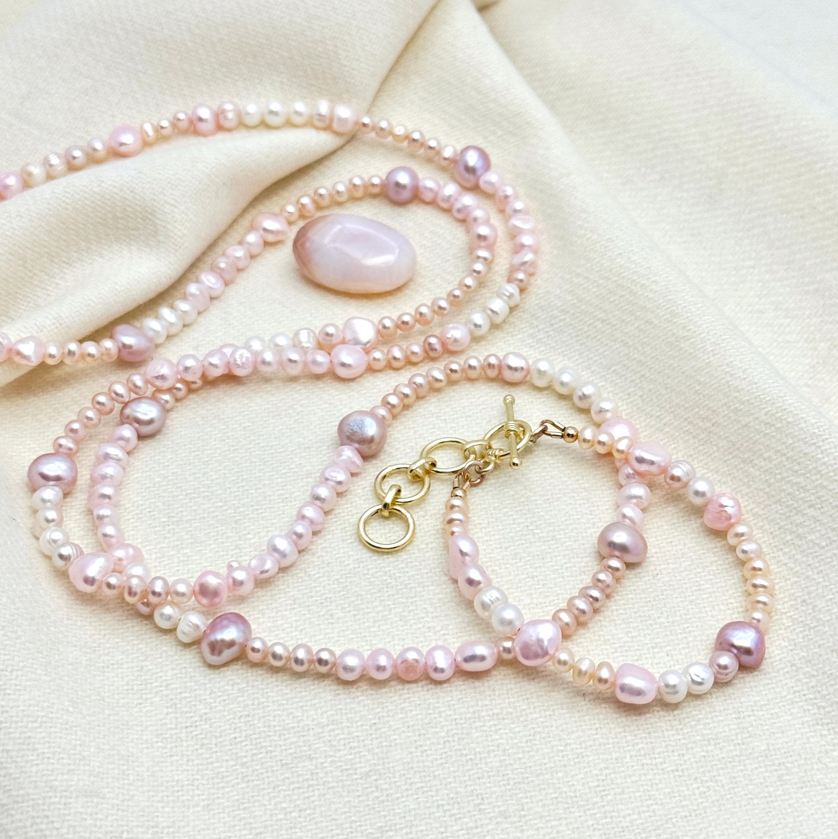 Long White & Pink Freshwater Pearl Necklace