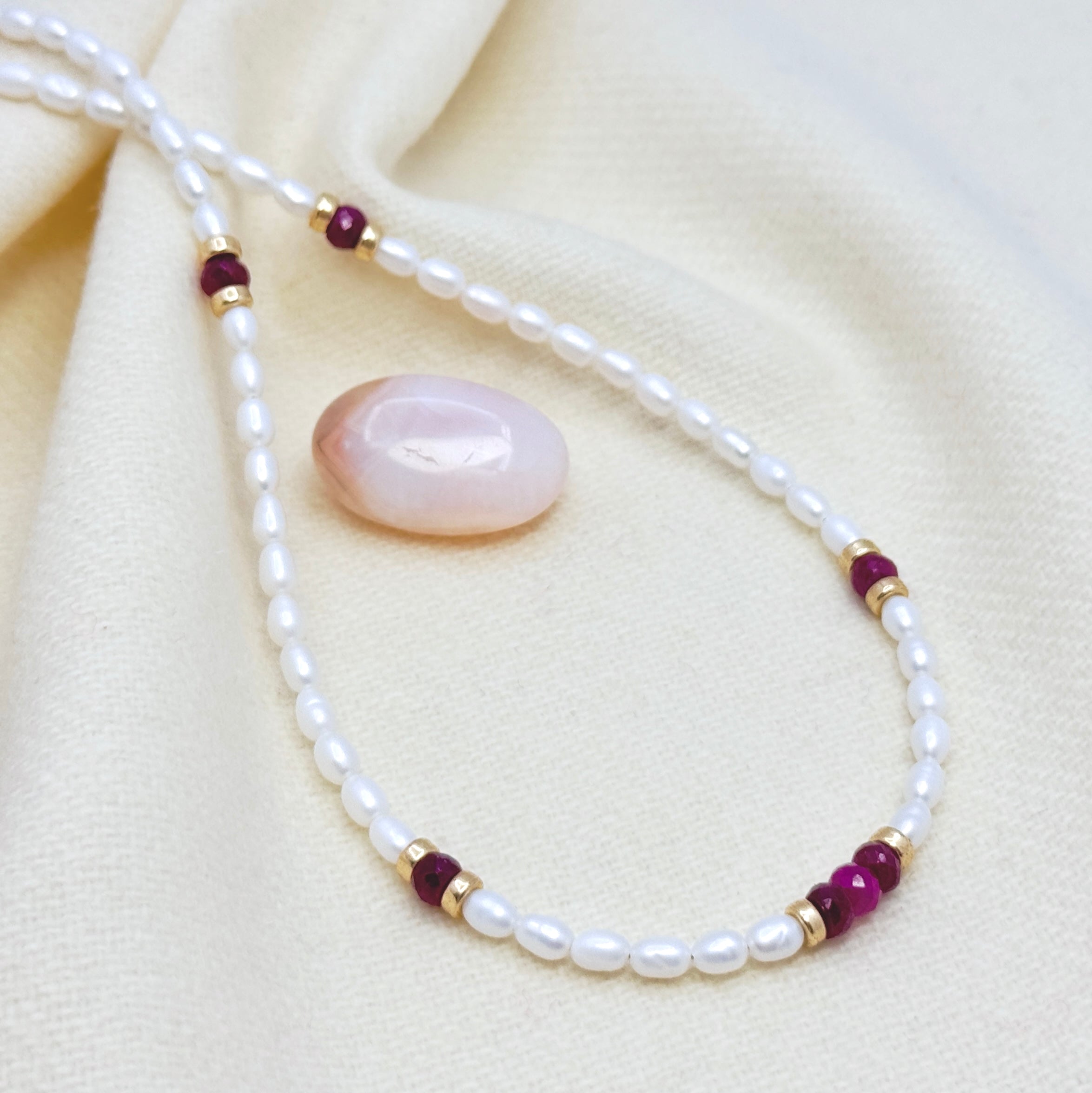 Pearl, Ruby, & Gold-Filled Accent Necklace