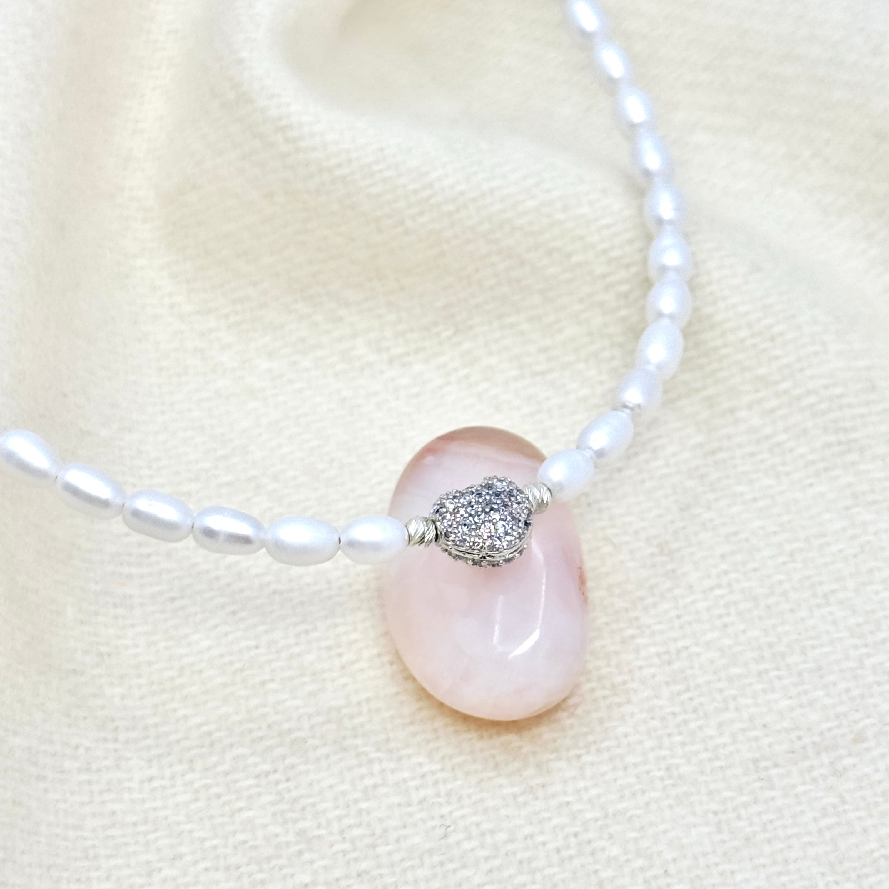 Pearl Necklace With CZ Silver Heart Accent