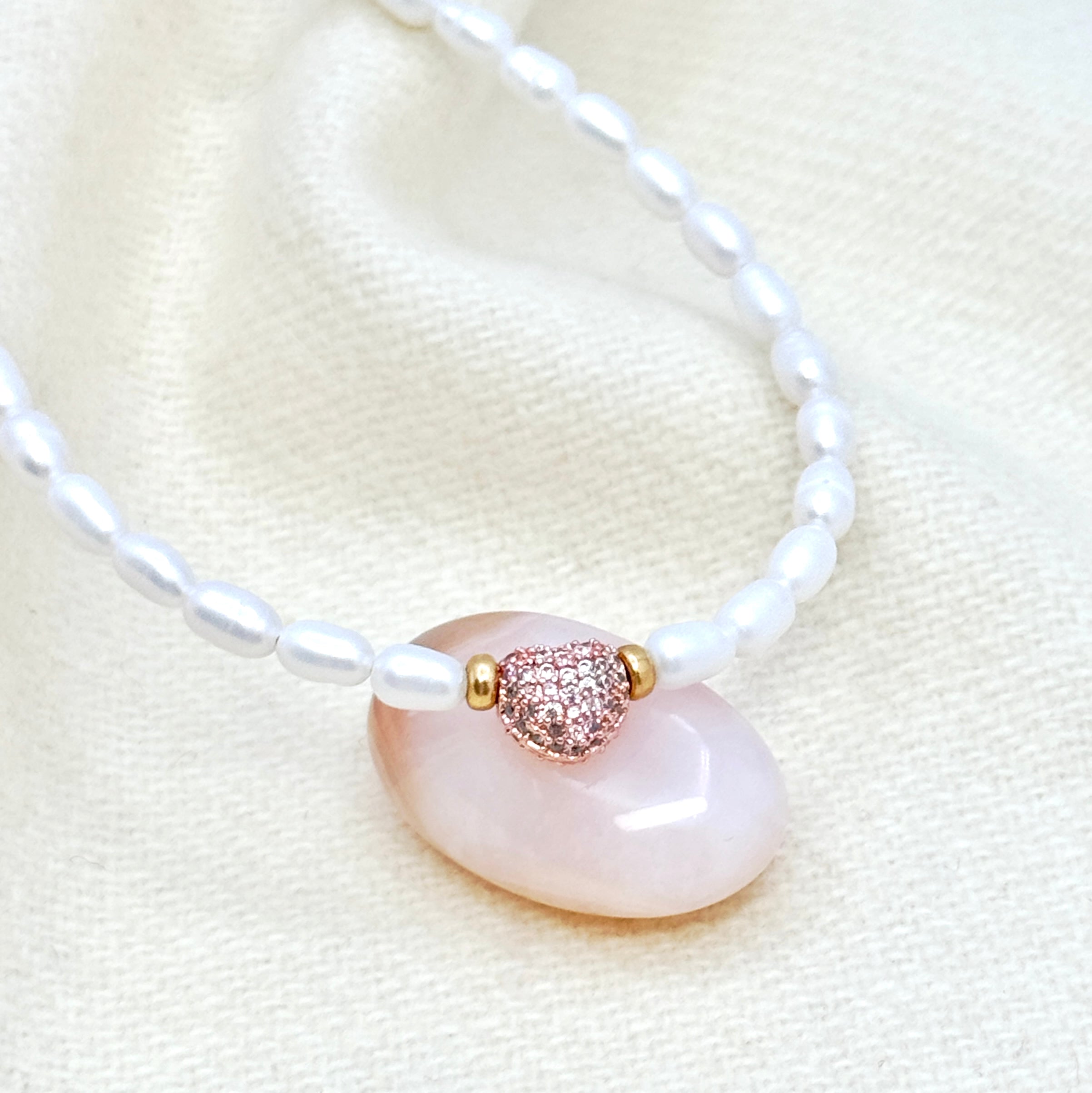 Pearl Necklace With CZ Heart Accent