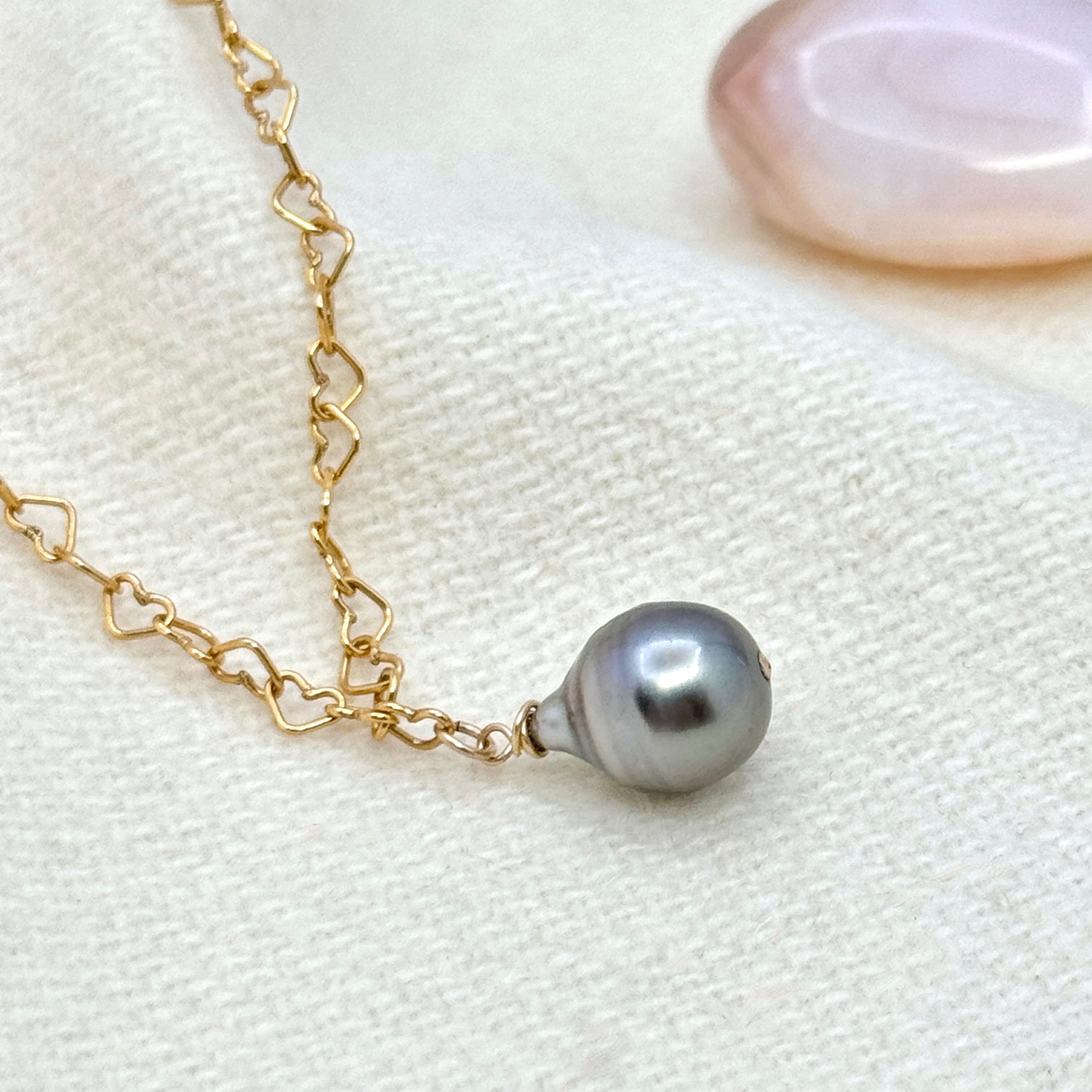 Tahitian Pearl Heart Link 14Kt GF Necklace