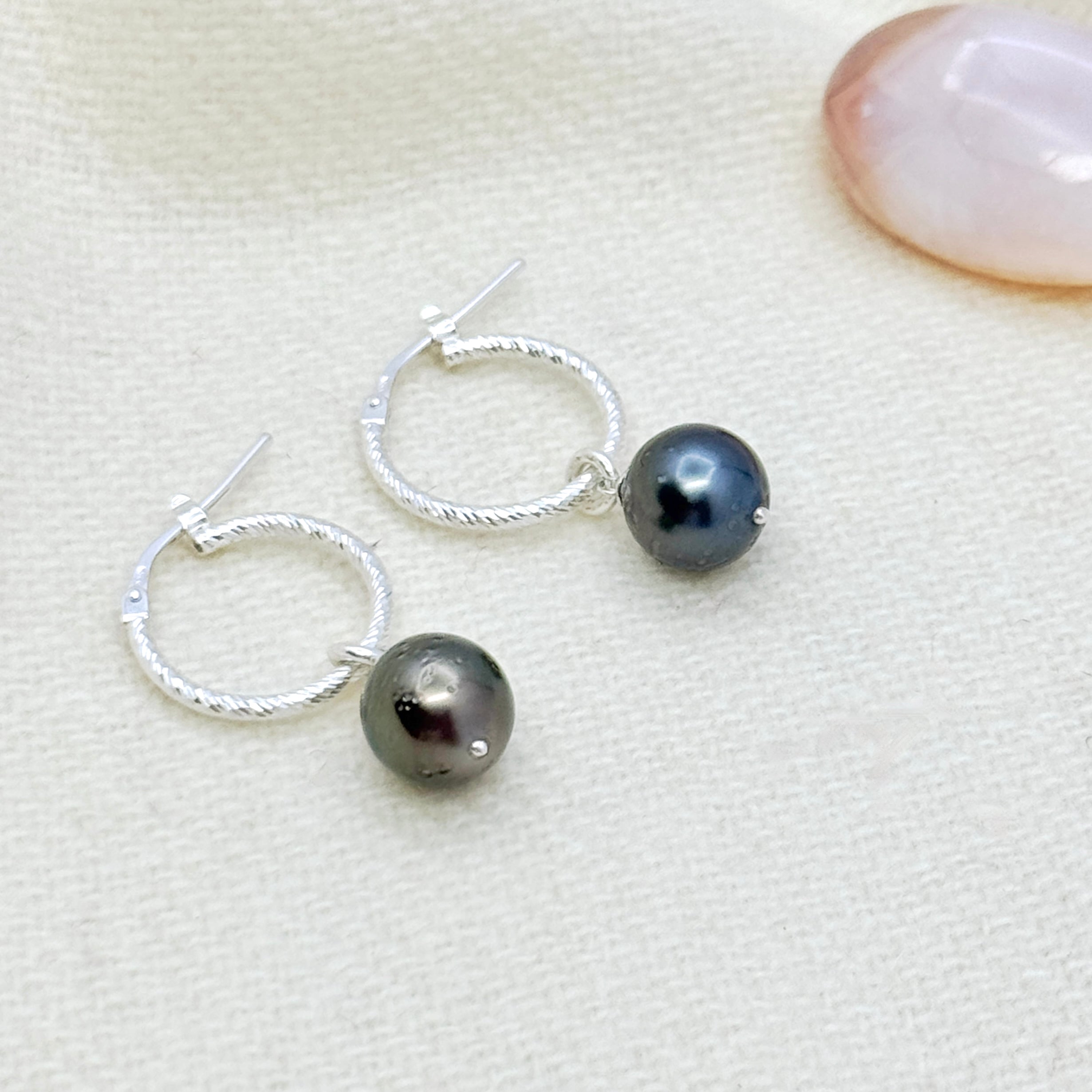 Tahitian Pearl 925 Silver Huggie Earrings