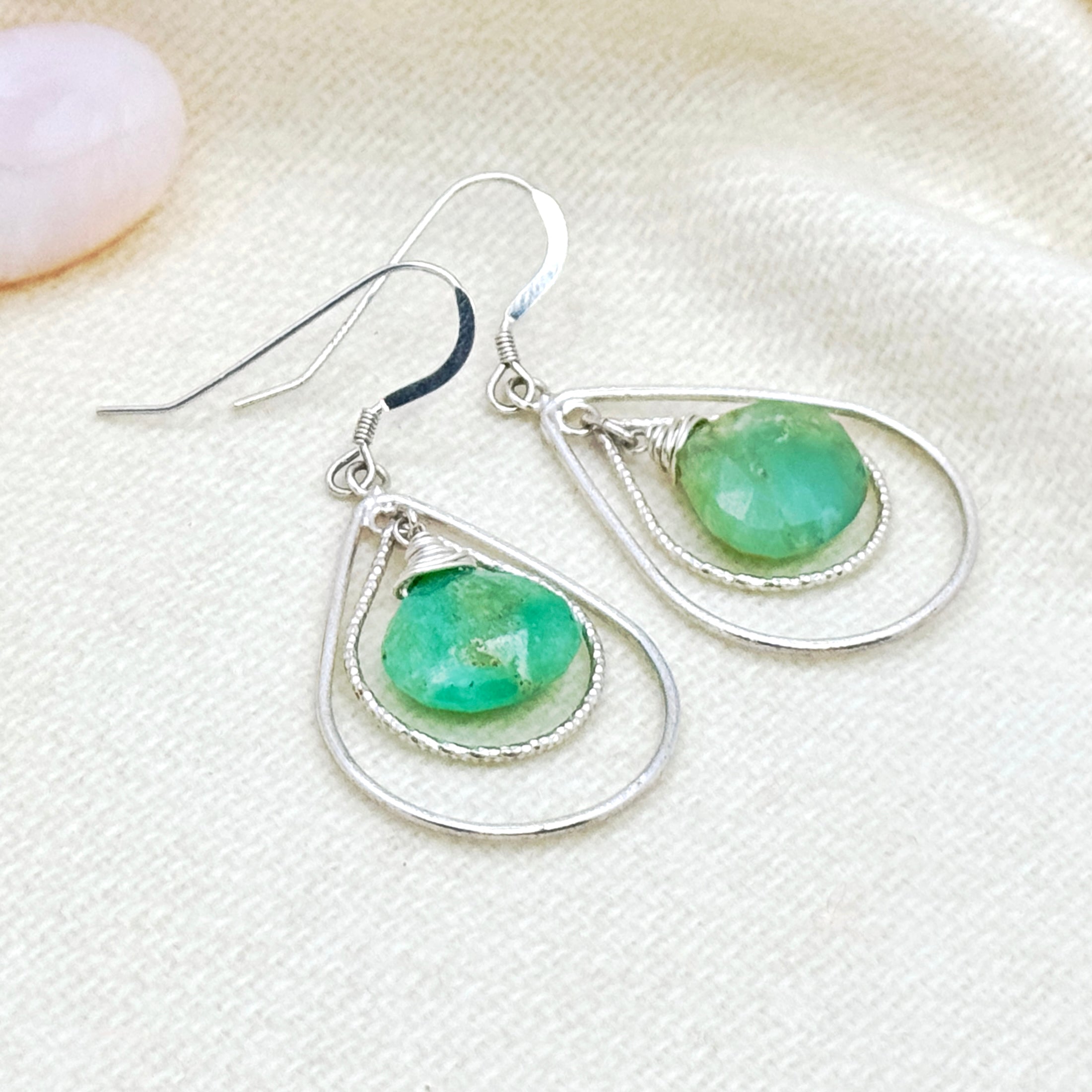 Chrysoprase Teardrop Sterling Silver Earrings