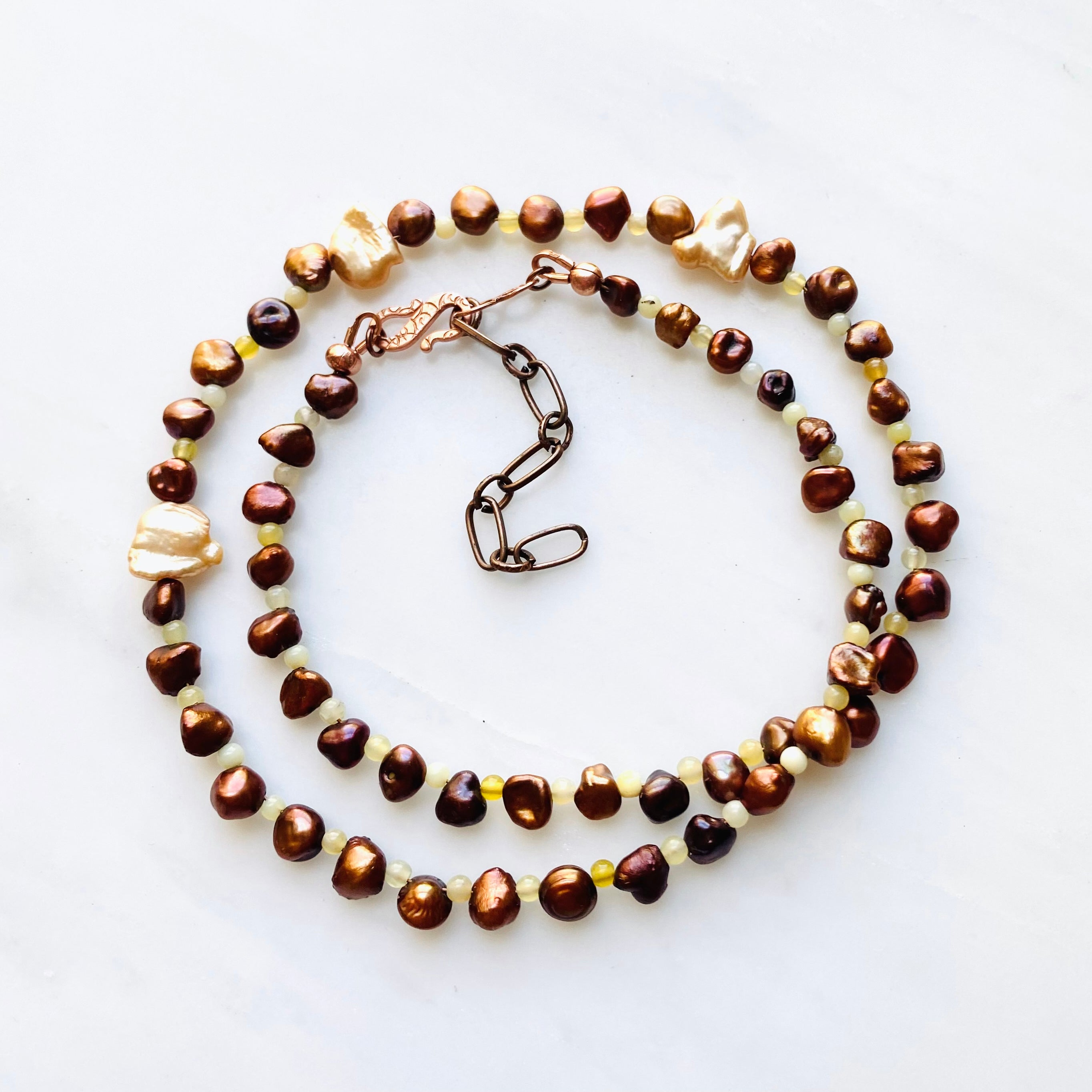 Copper Keishi Pearl & Yellow Opal Necklace