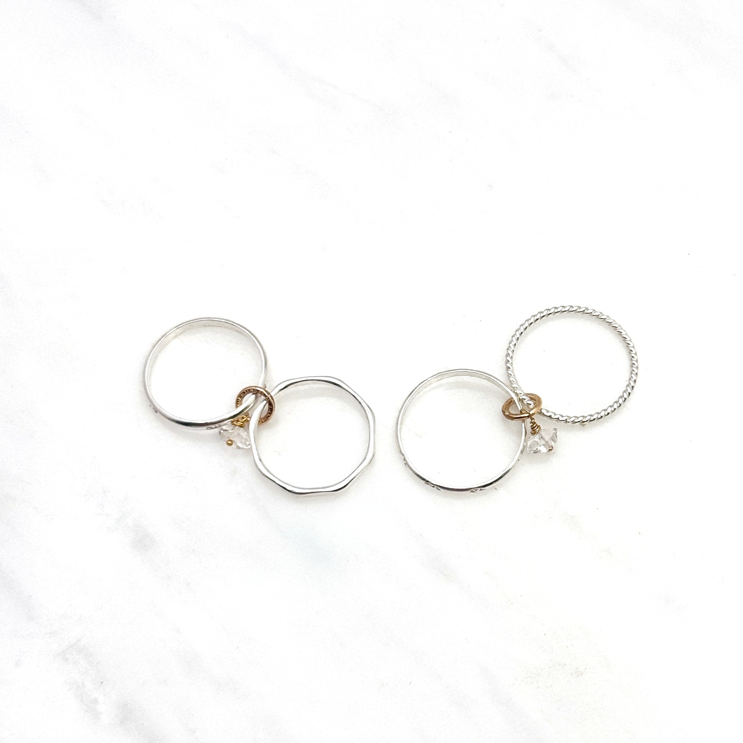 Mixed Metal Herkimer Diamond Stacking Rings