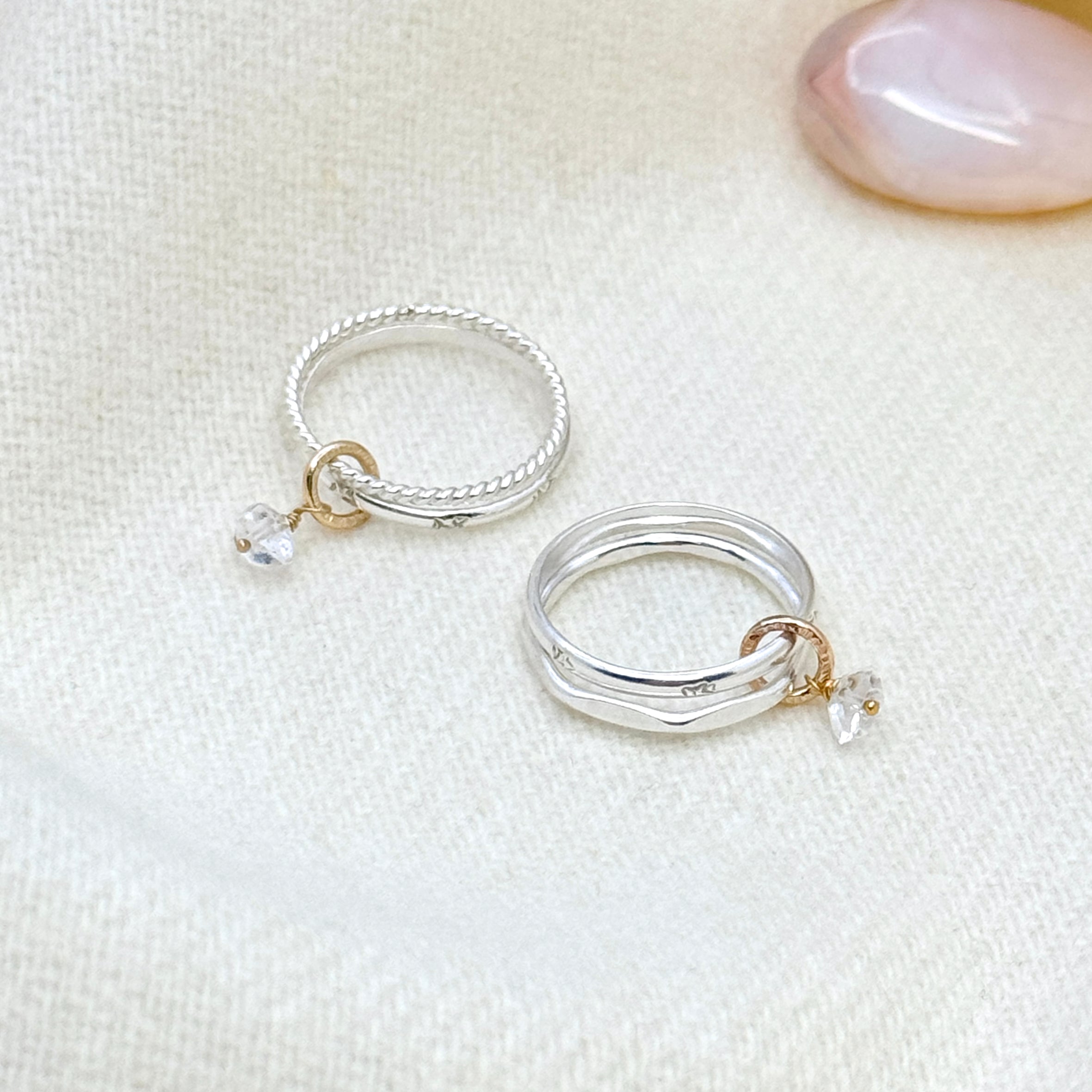 Mixed Metal Herkimer Diamond Stacking Rings