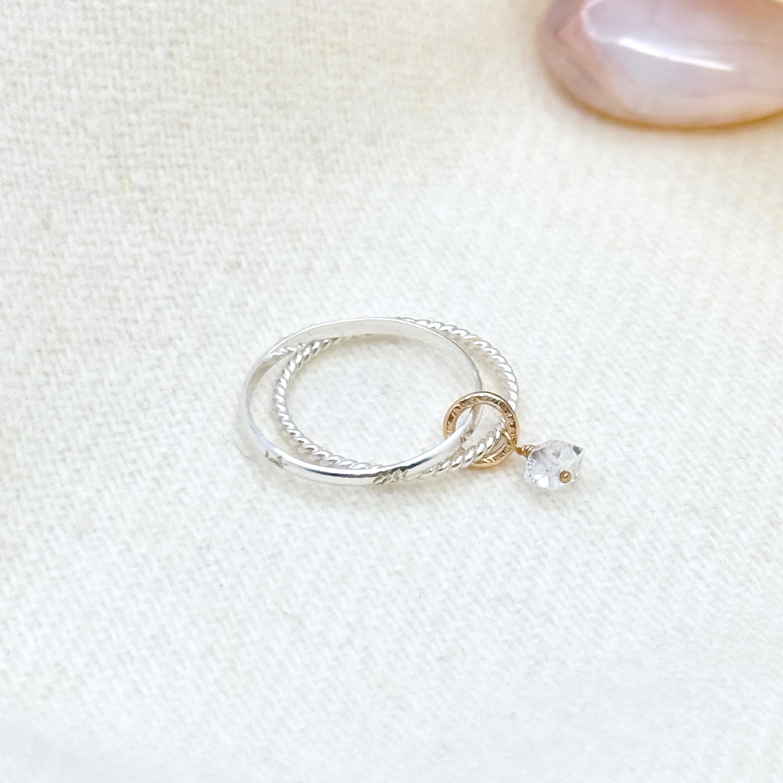 Mixed Metal Herkimer Diamond Stacking Rings