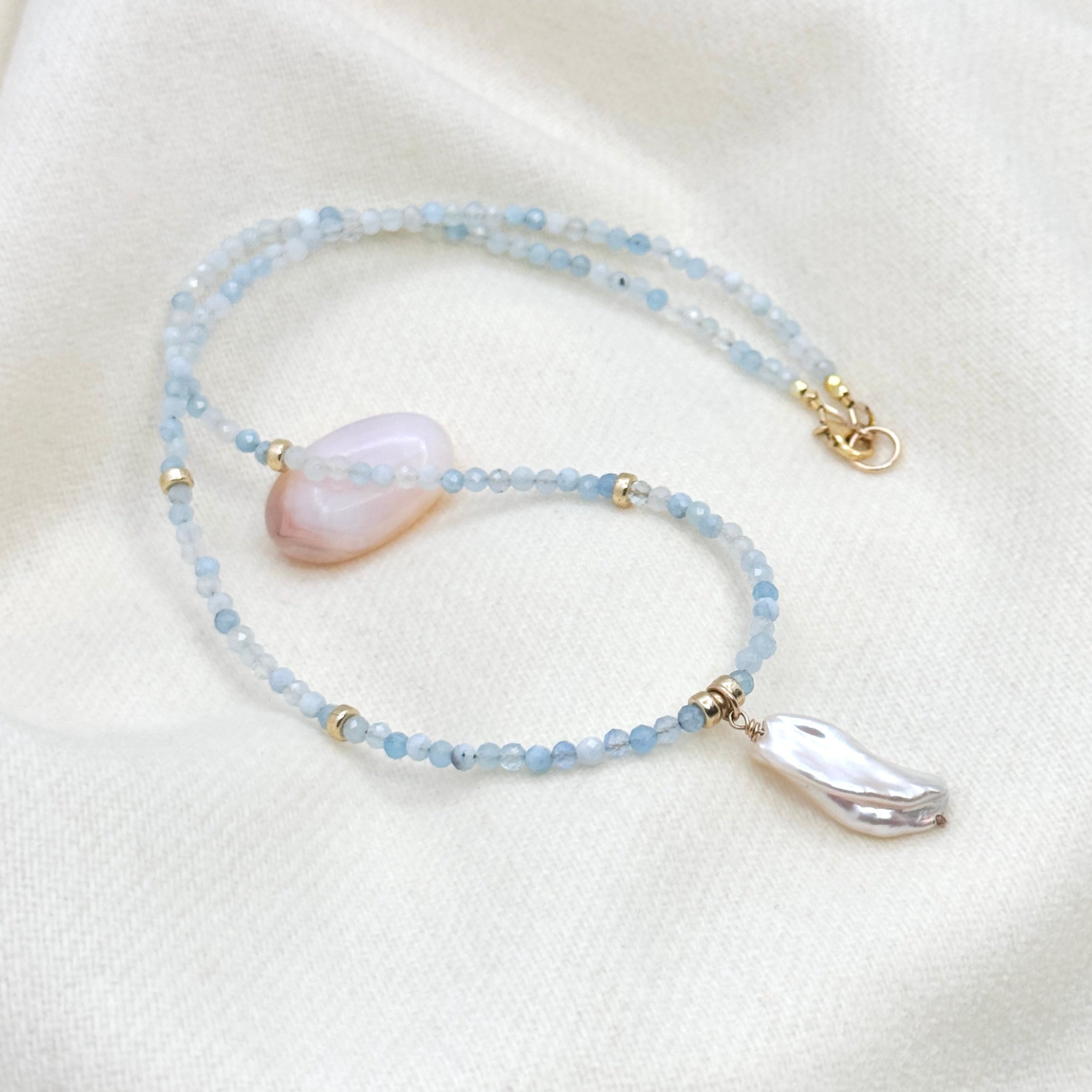 Aquamarine Baroque Pearl Gold-Filled Necklace