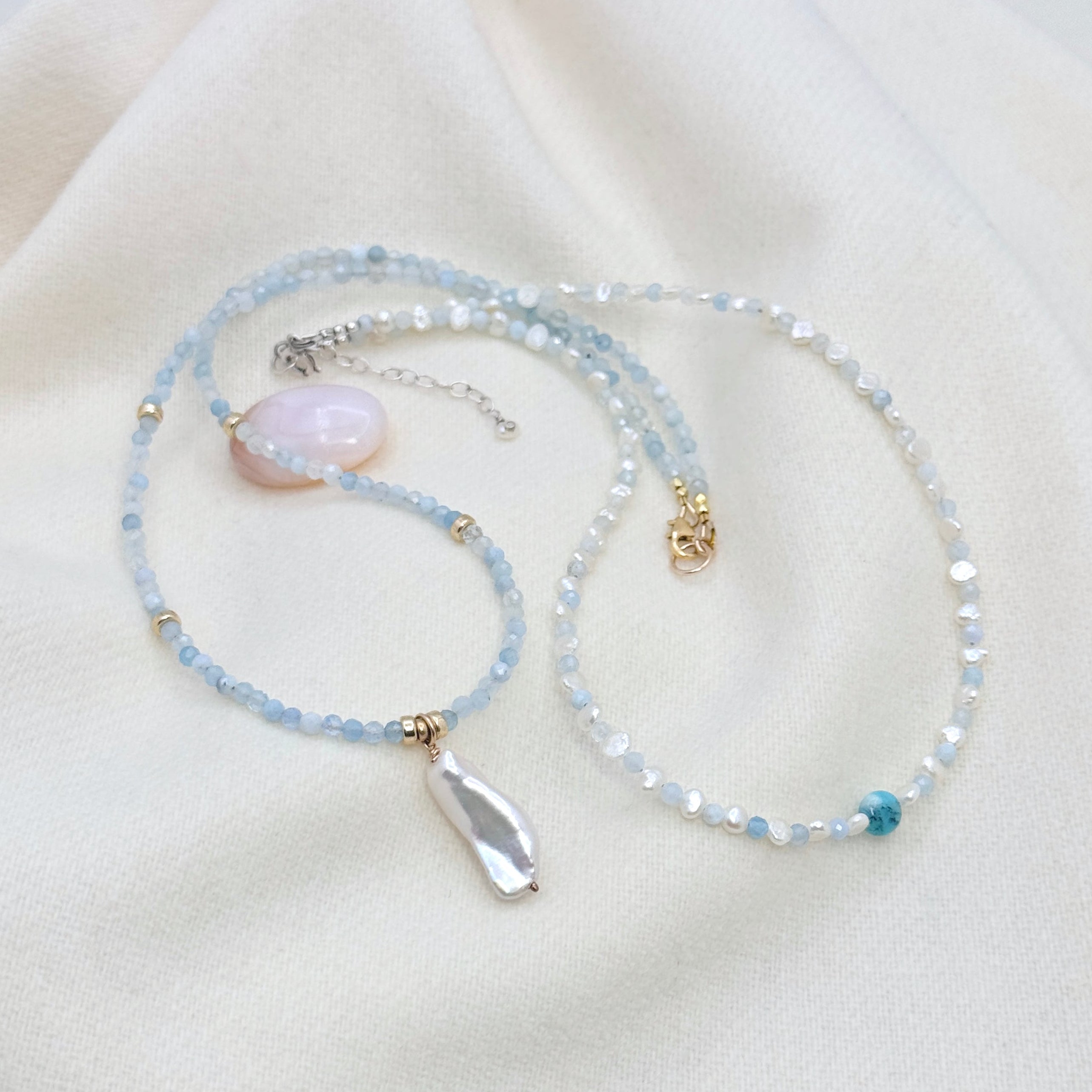Aquamarine Baroque Pearl Gold-Filled Necklace