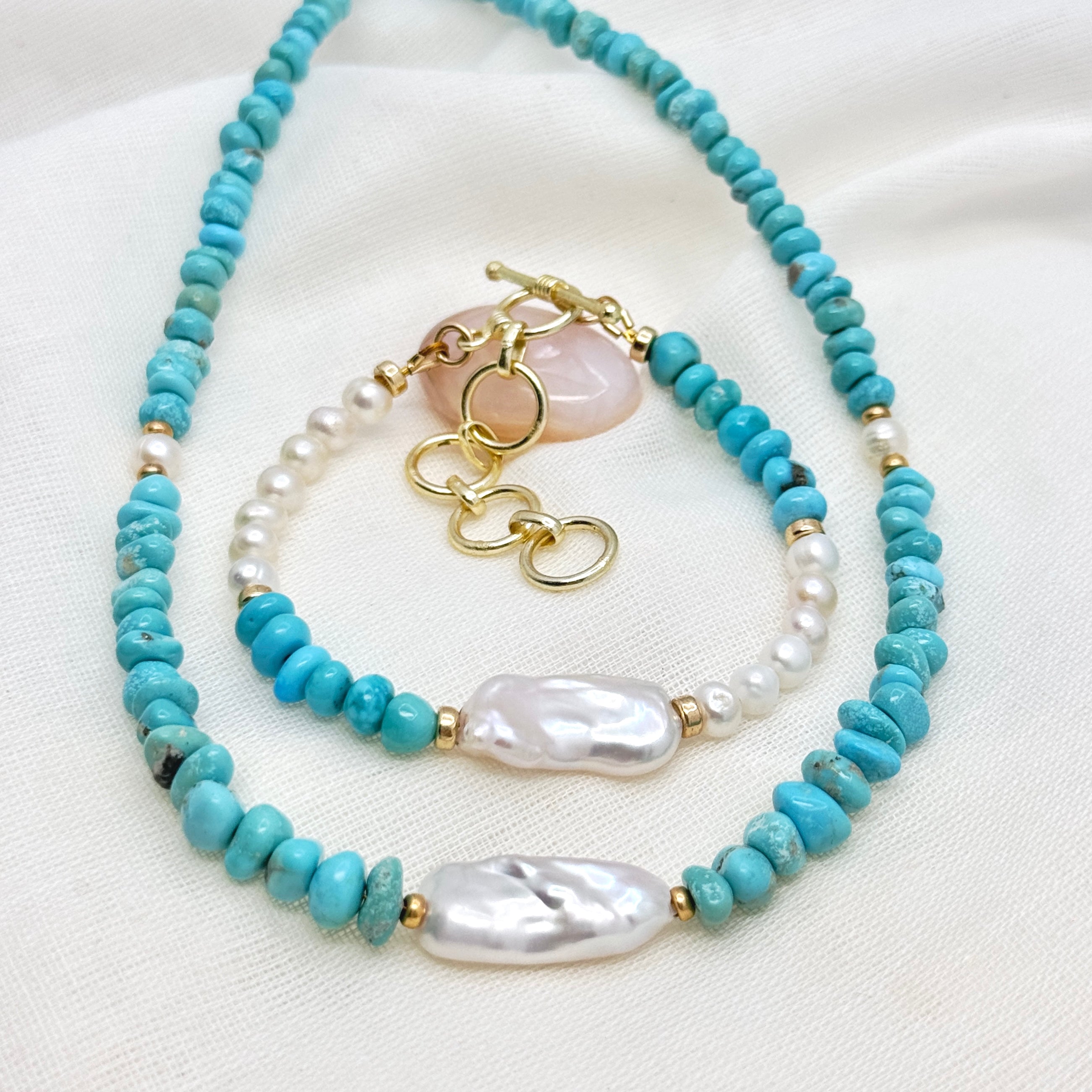 Turquoise & Baroque Pearl Vermeil Necklace