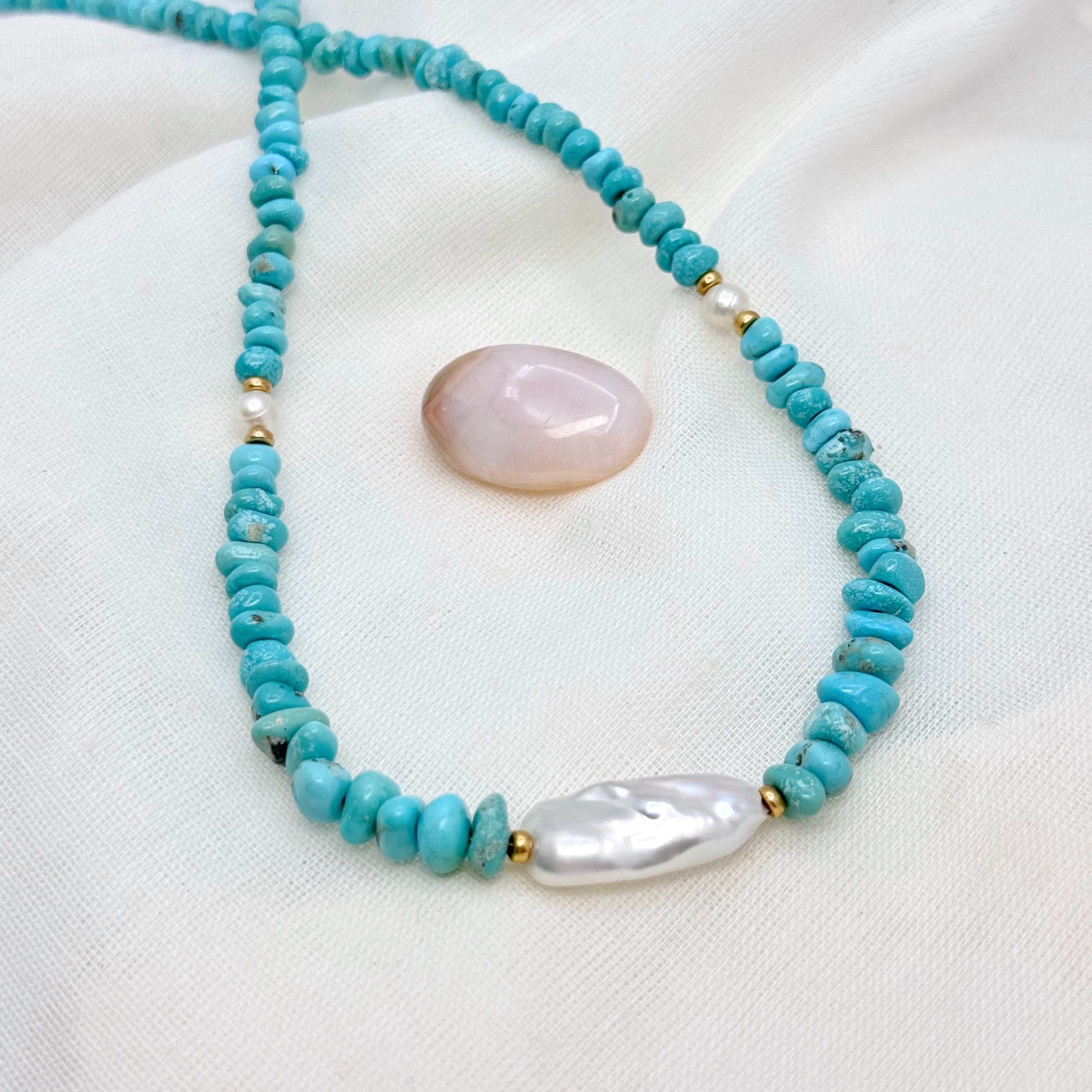 Turquoise & Baroque Pearl Vermeil Necklace
