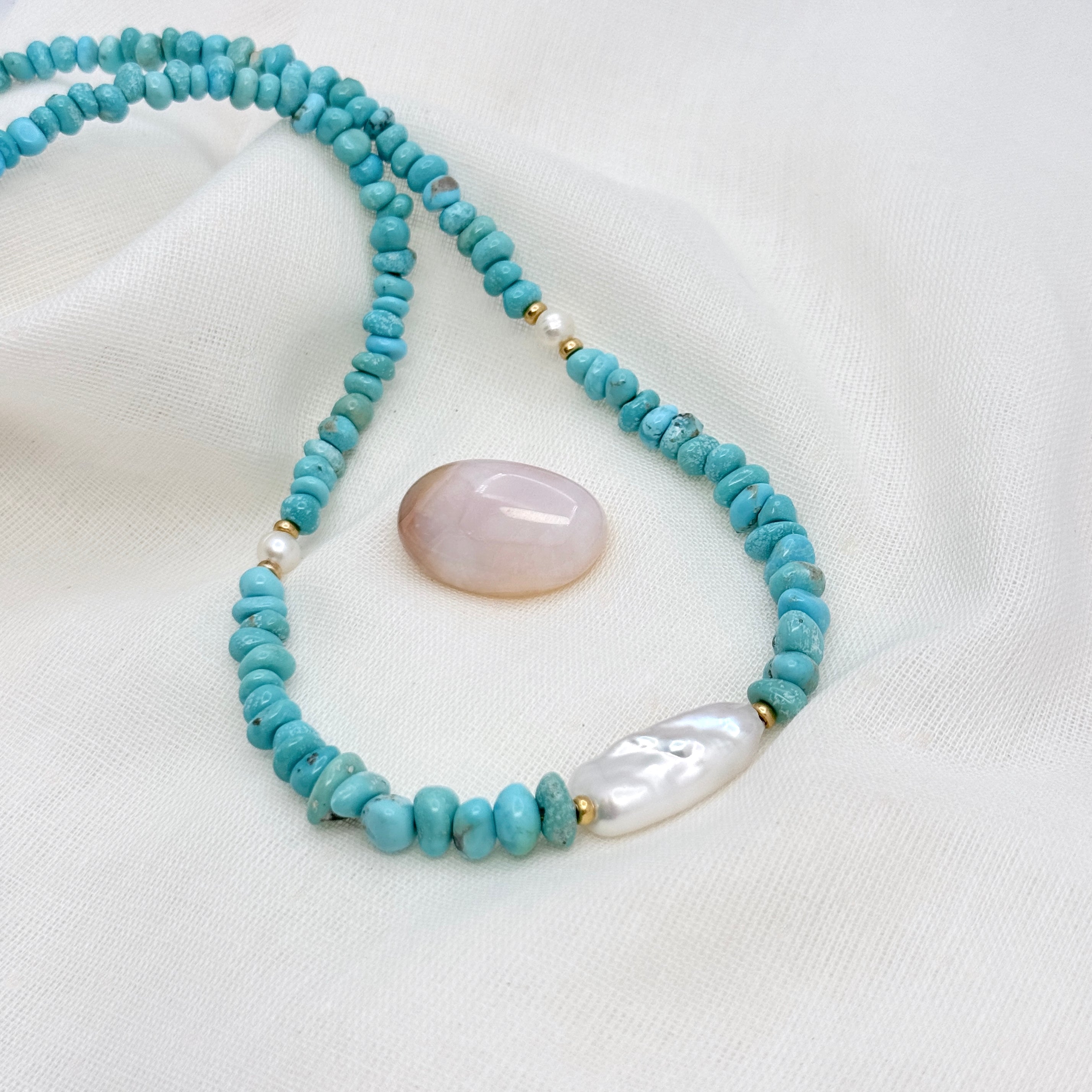 Turquoise & Baroque Pearl Vermeil Necklace