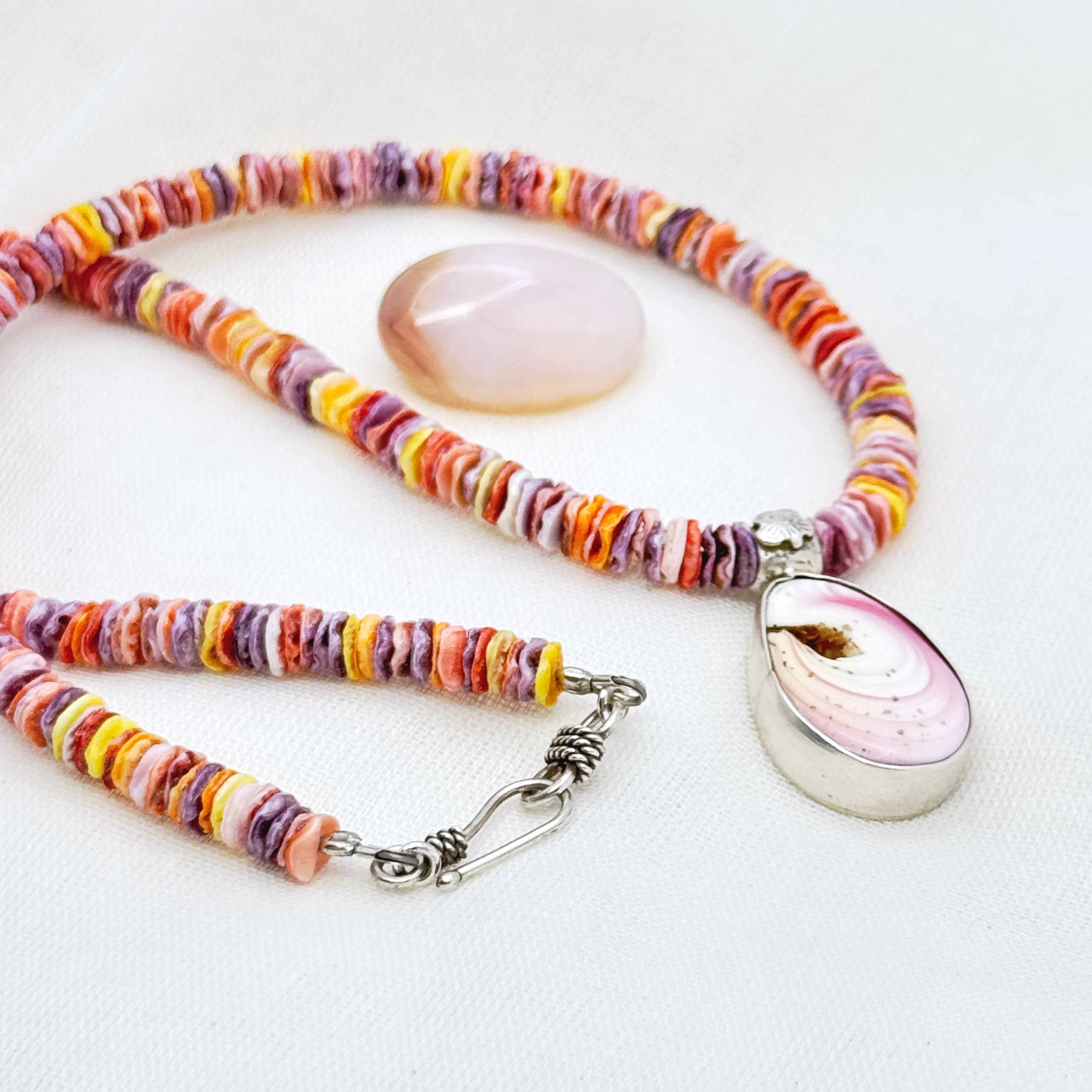 Scallop Heishi & Pink Conch Shell Necklace