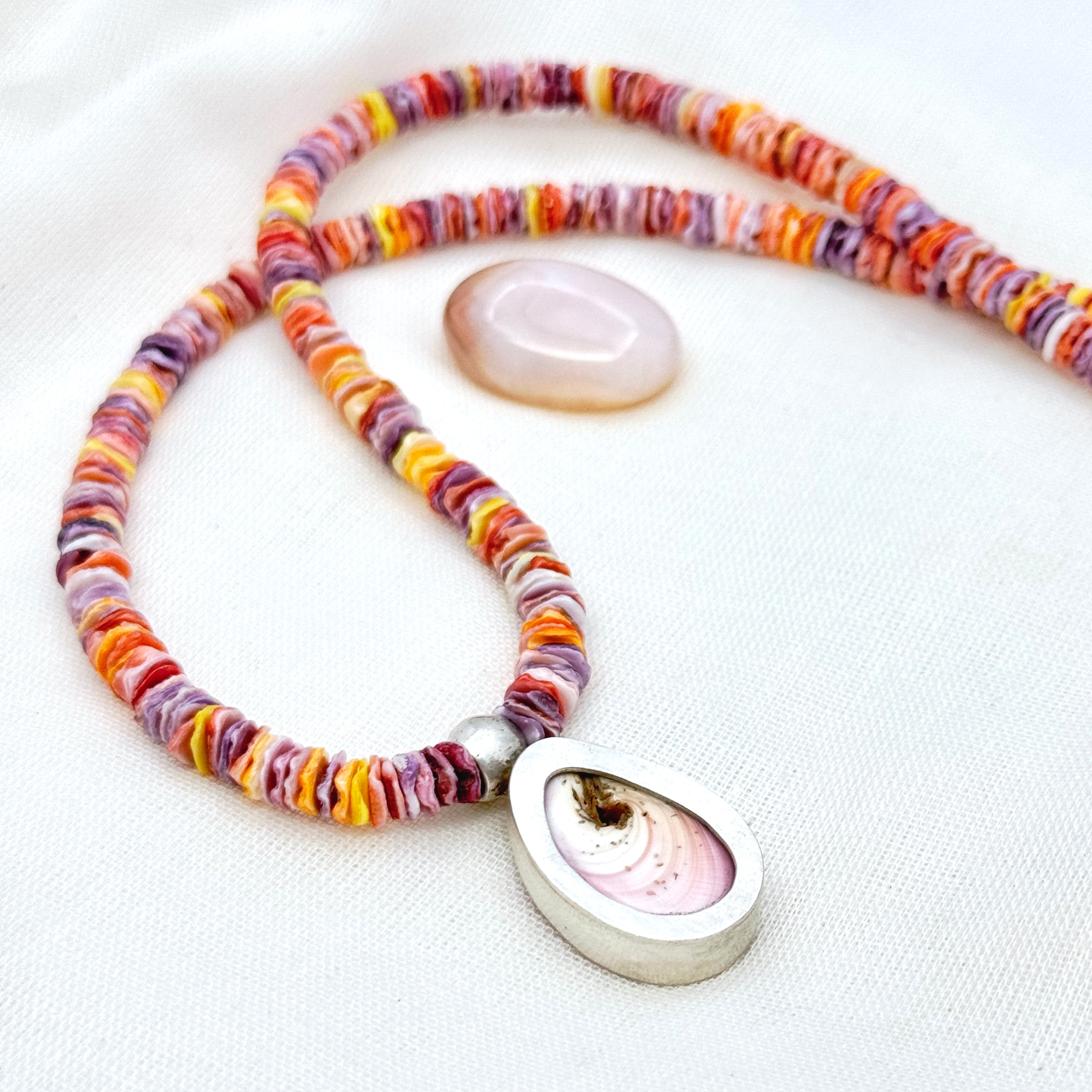 Scallop Heishi & Pink Conch Shell Necklace