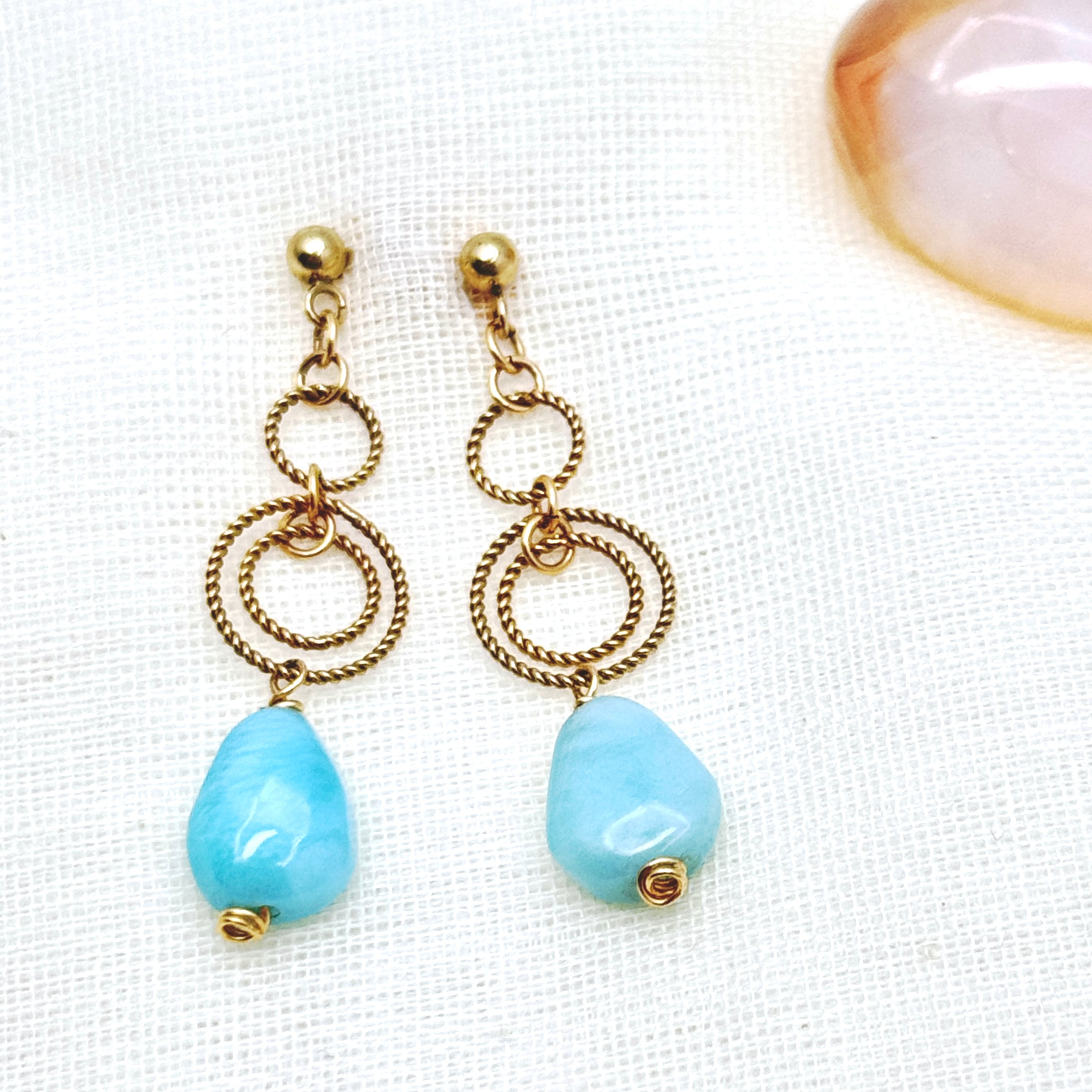 Larimar Gold-Filled Twisted Ring Earrings