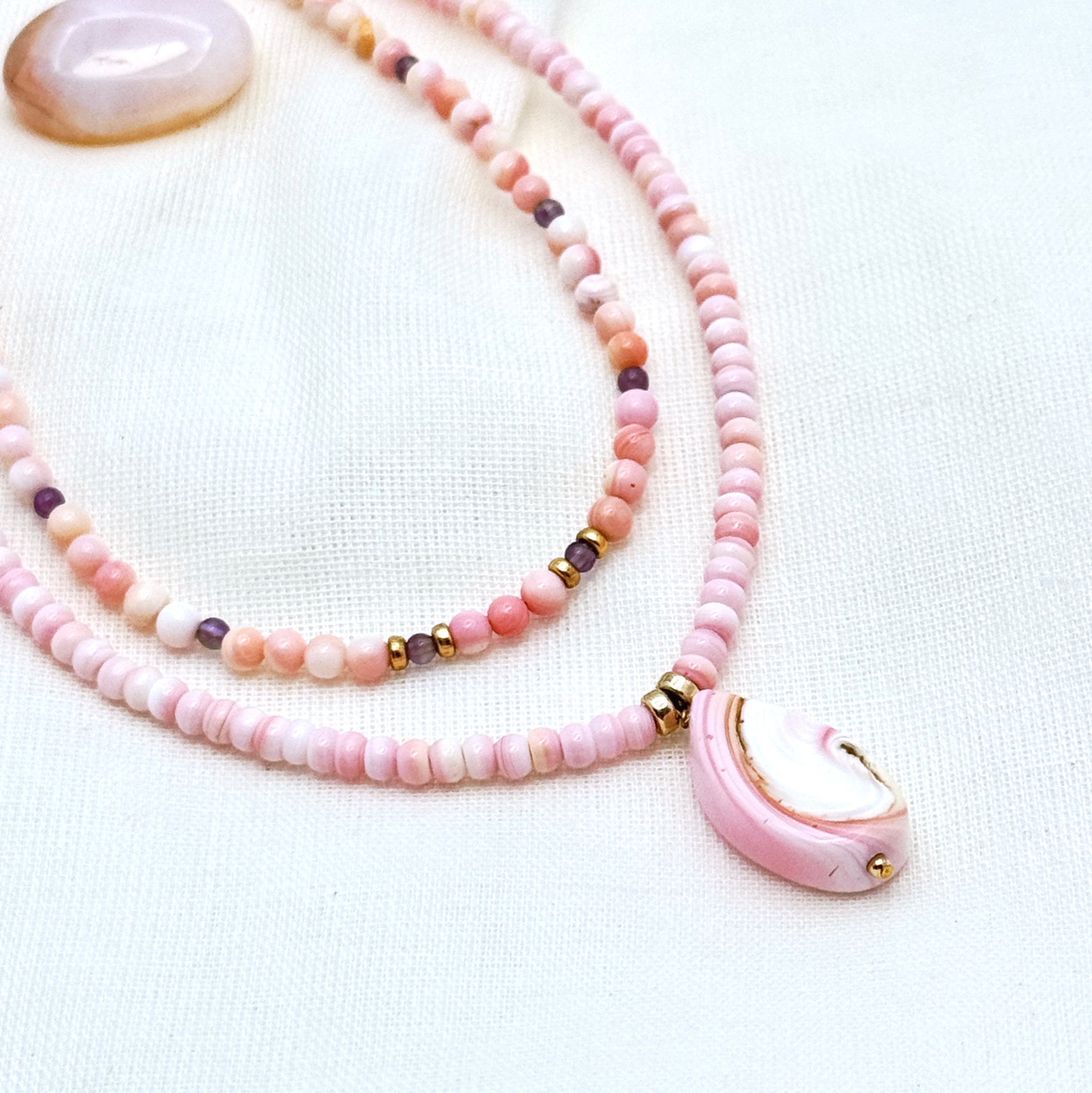 Pink Conch Gold-Filled Teardrop Necklace