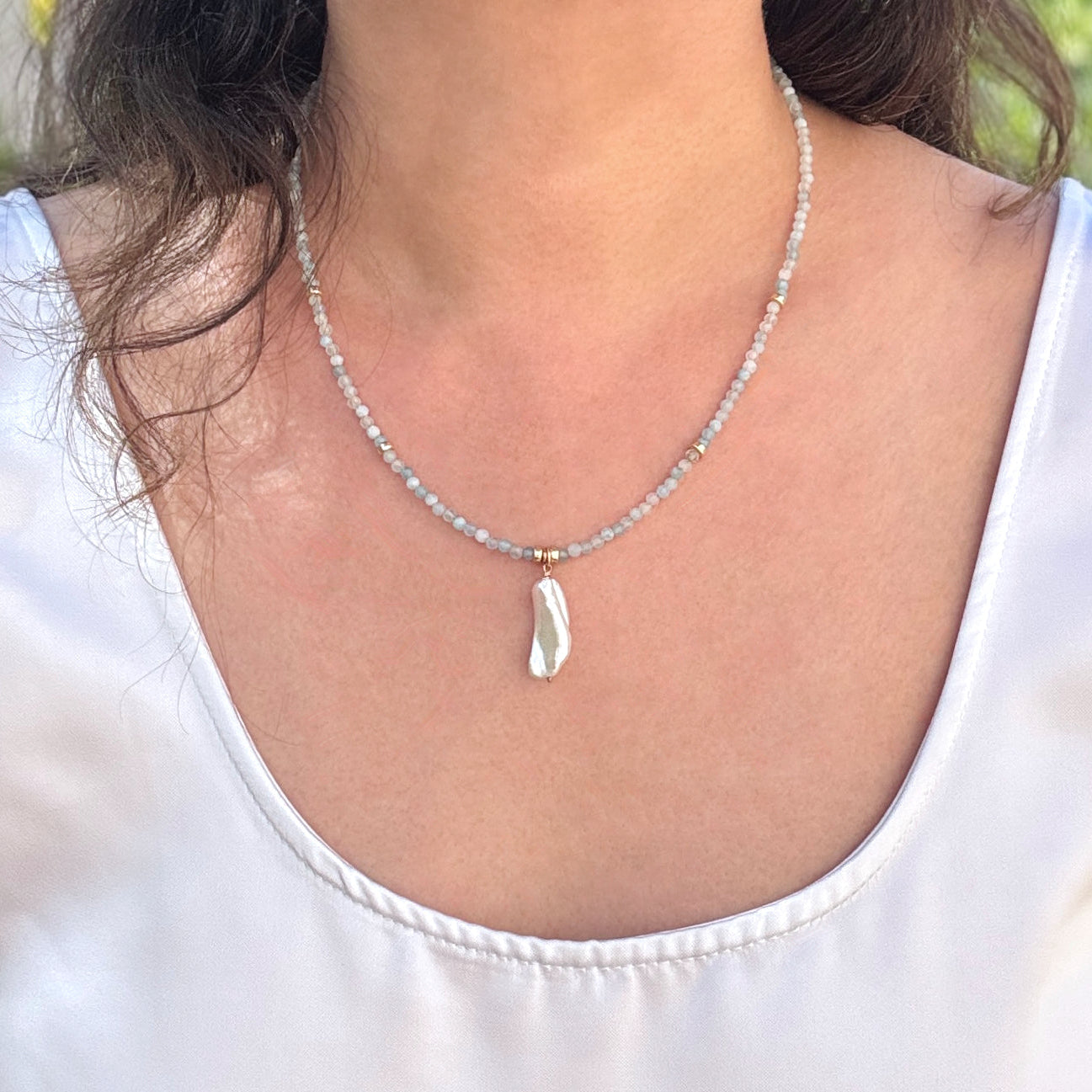 Aquamarine Baroque Pearl Gold-Filled Necklace