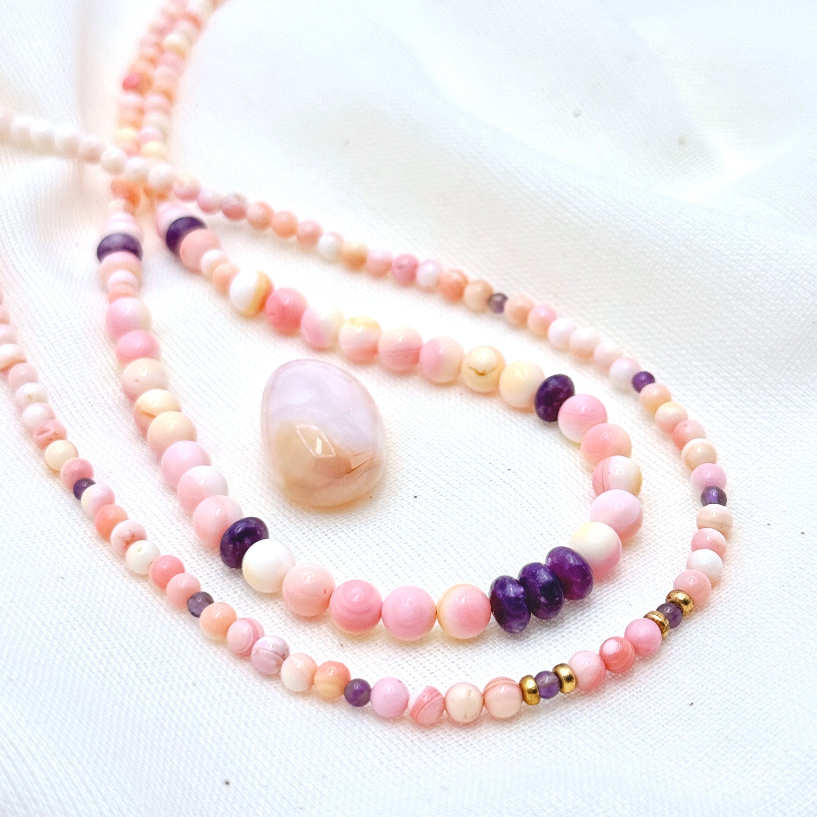 Pink Conch Shell & Lepidolite Necklace