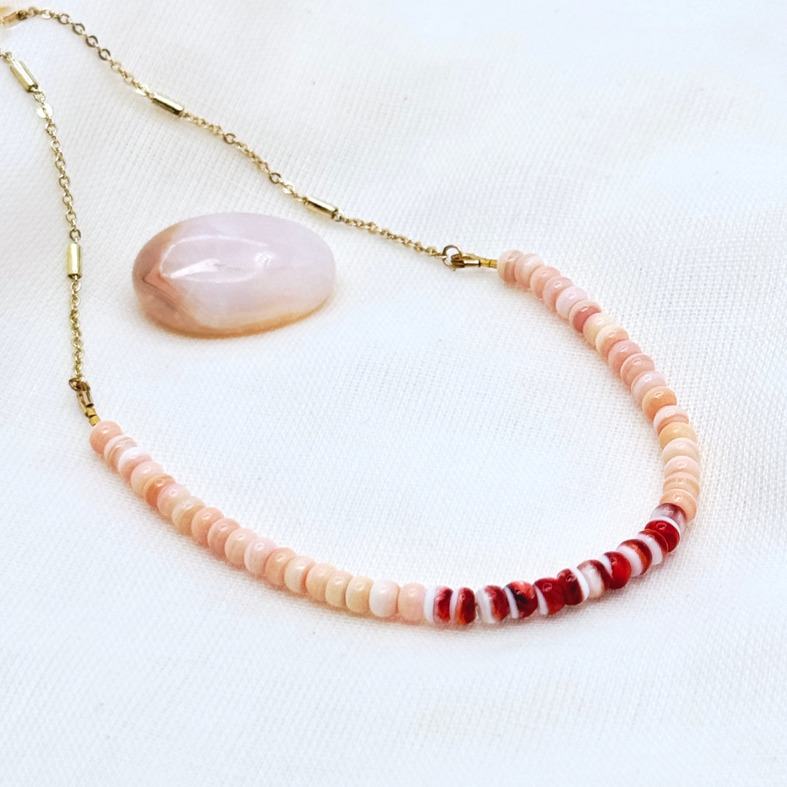 Pink Conch & Red Spiny Oyster Shell Necklace