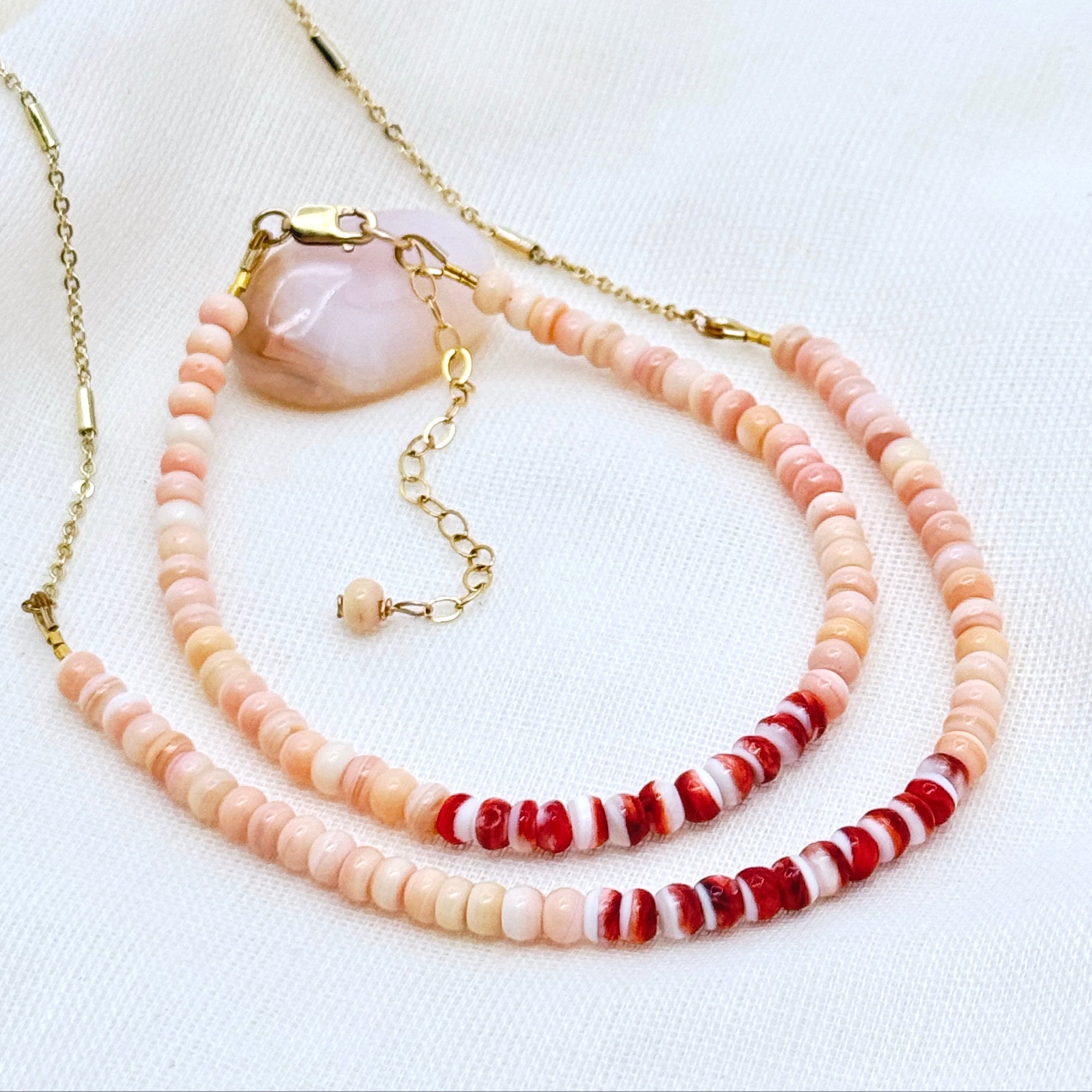 Pink Conch & Red Spiny Oyster Shell Bracelet