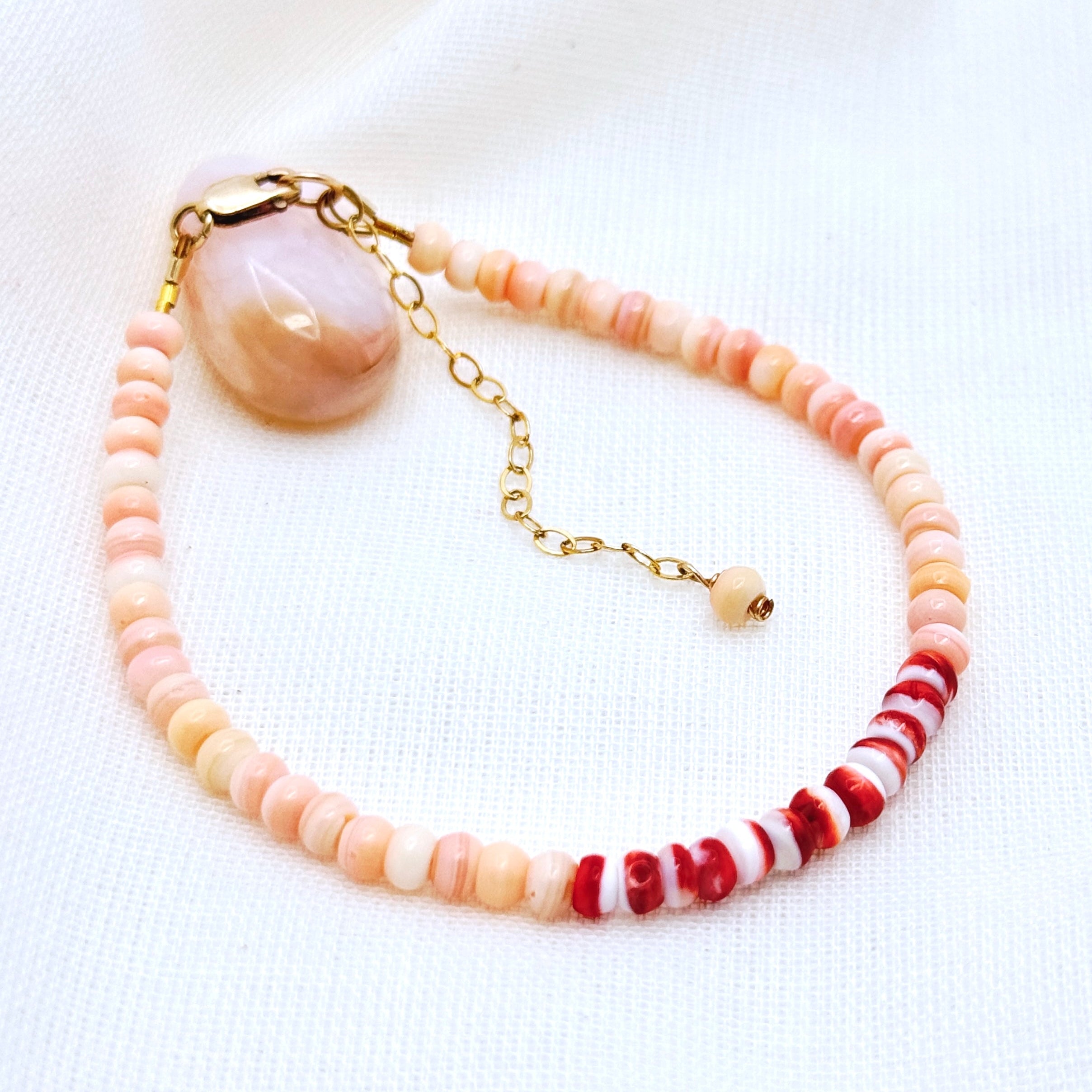 Pink Conch & Red Spiny Oyster Shell Bracelet