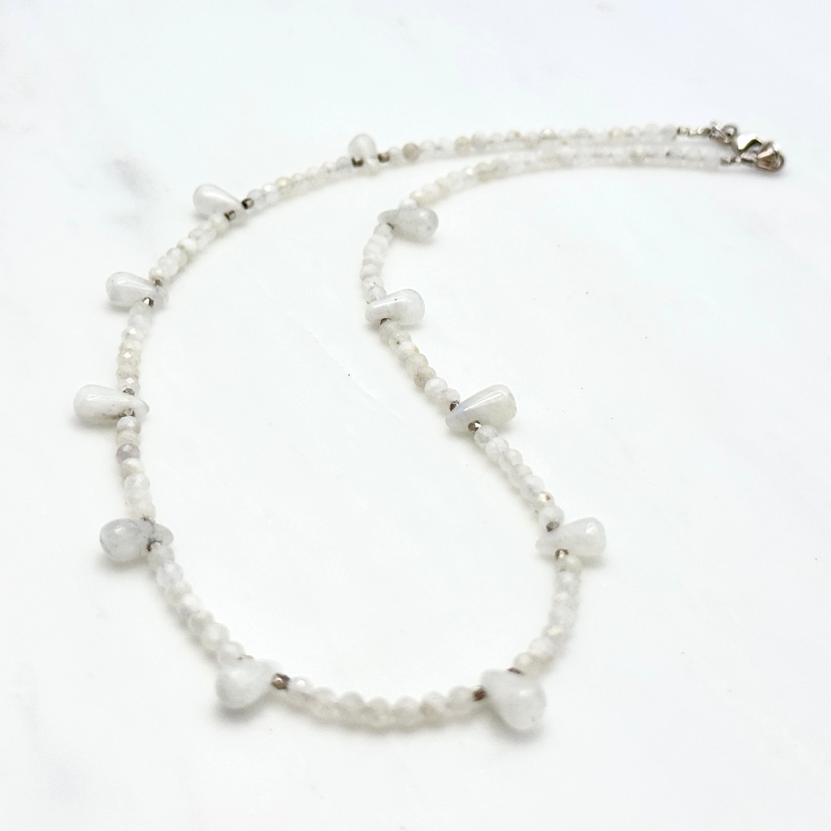 Rainbow Moonstone Petal & Silver Necklace