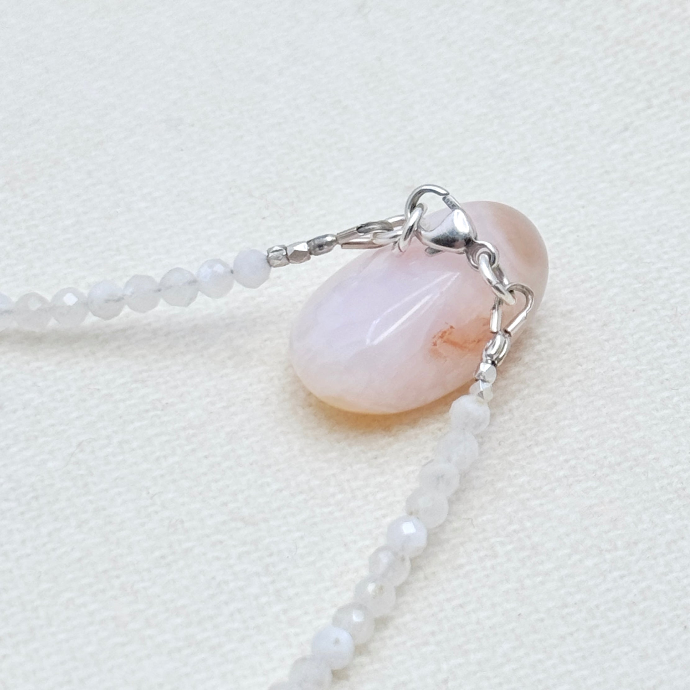 Rainbow Moonstone Petal & Silver Necklace