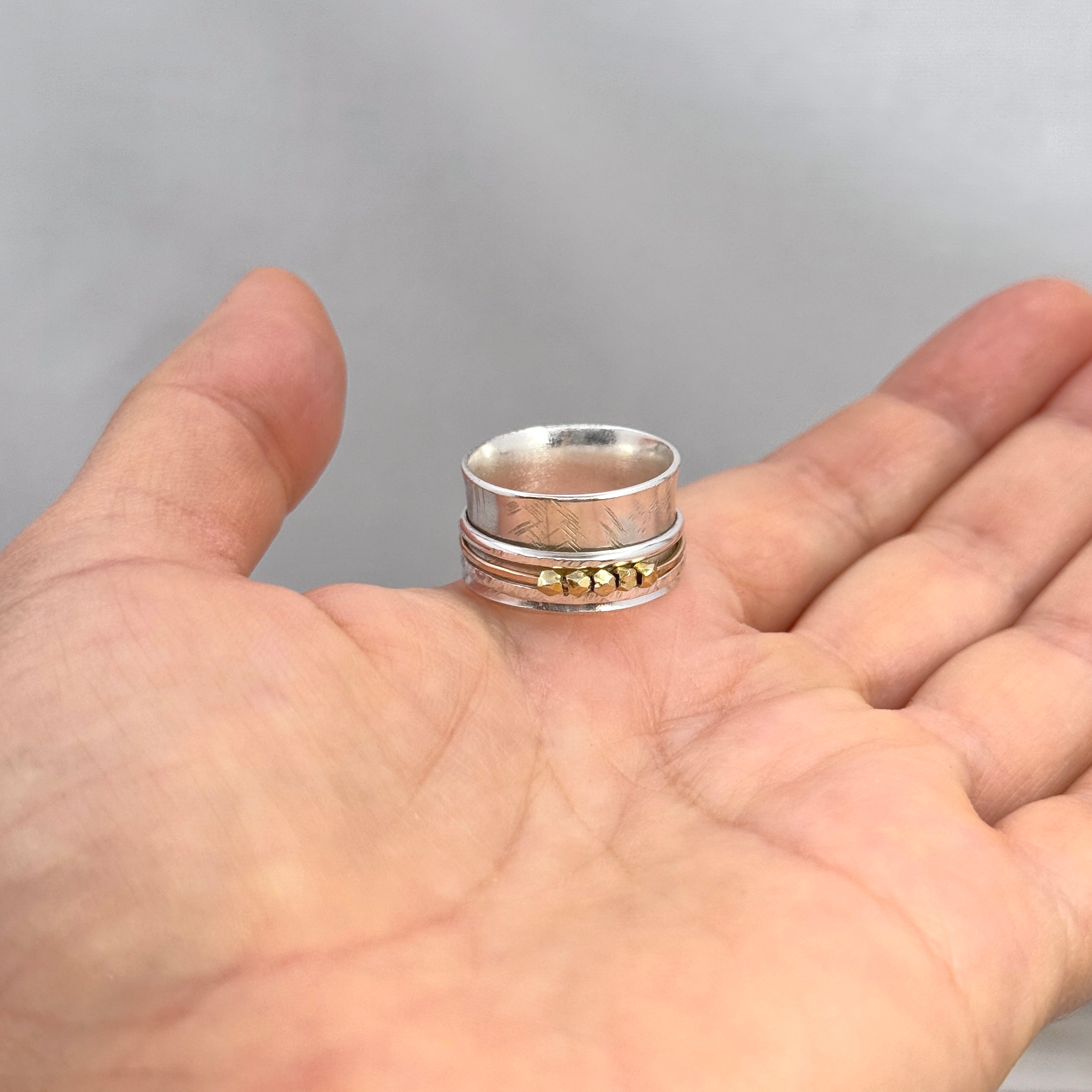 Sterling Silver Spinner Ring With Moving Beads