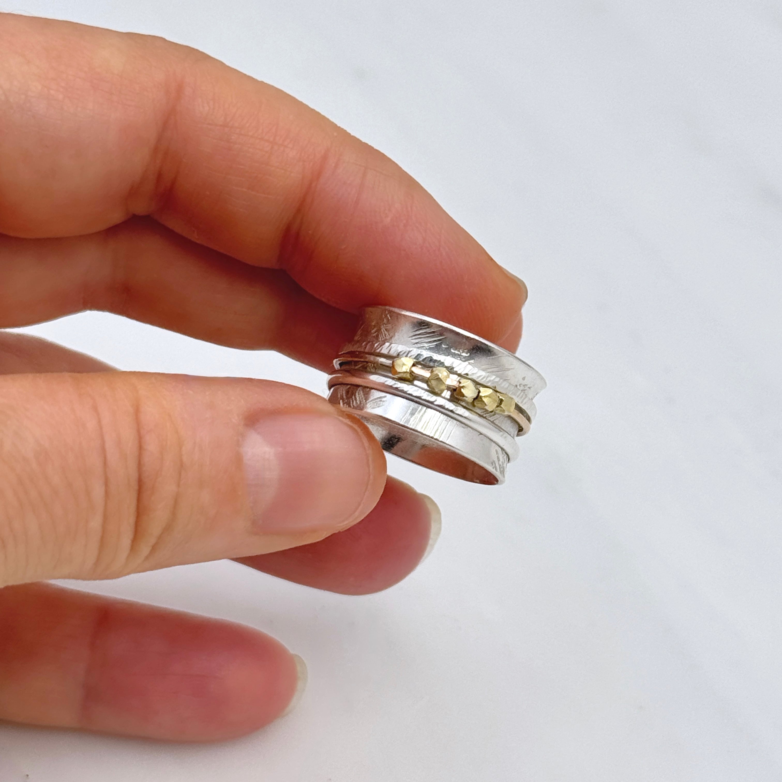 Sterling Silver Spinner Ring With Moving Beads