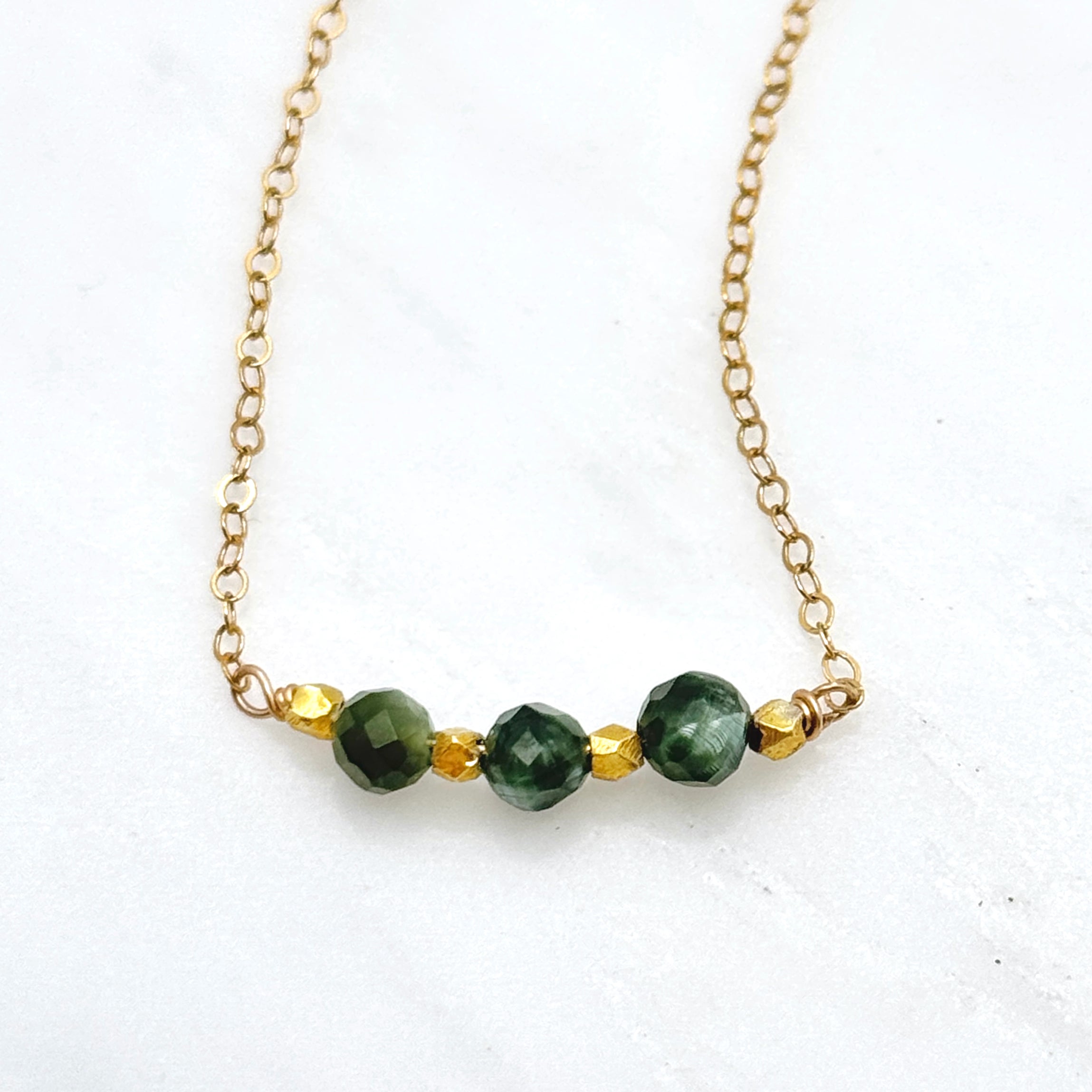 Round Seraphinite Gold-Filled Bar Necklace