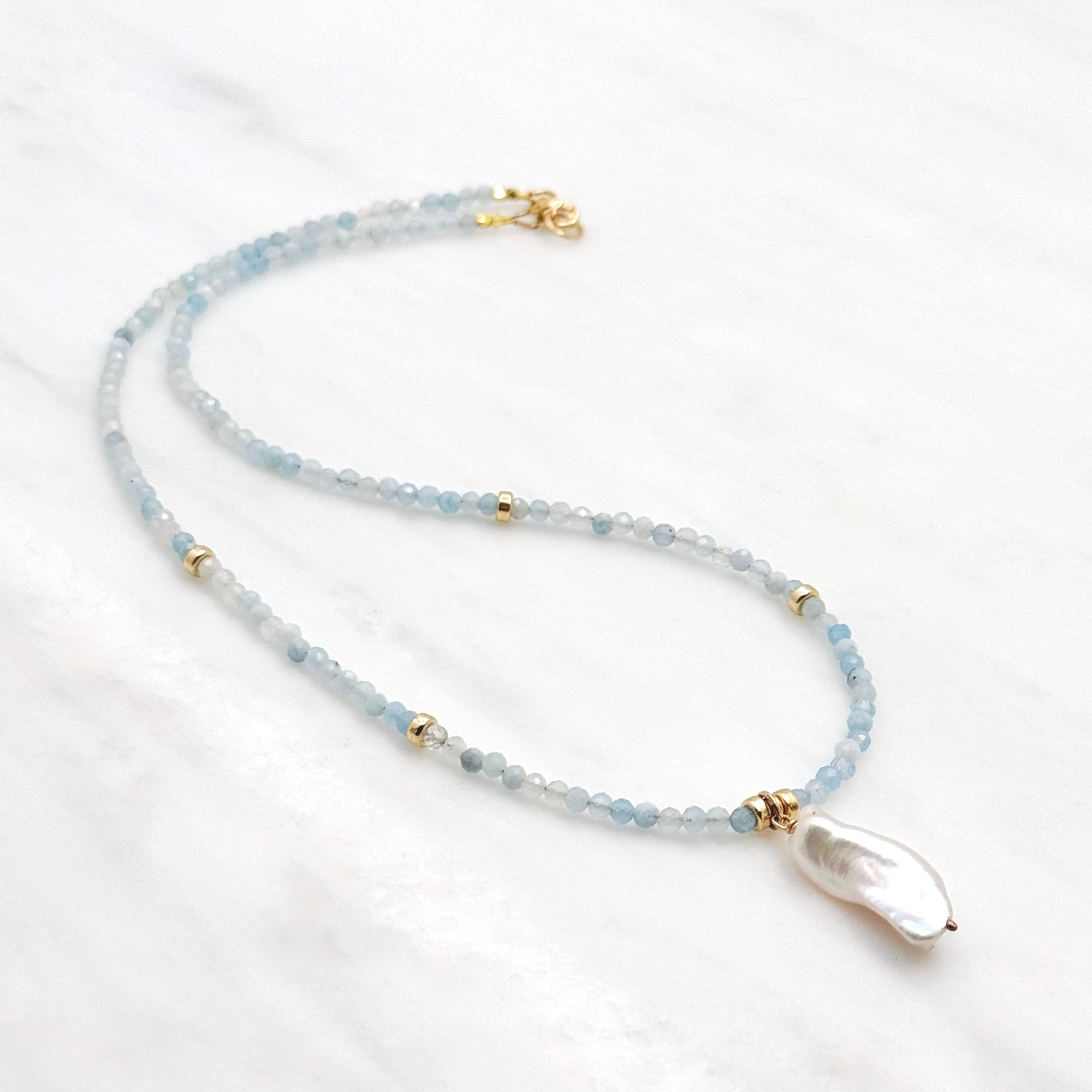 Aquamarine Baroque Pearl Gold-Filled Necklace