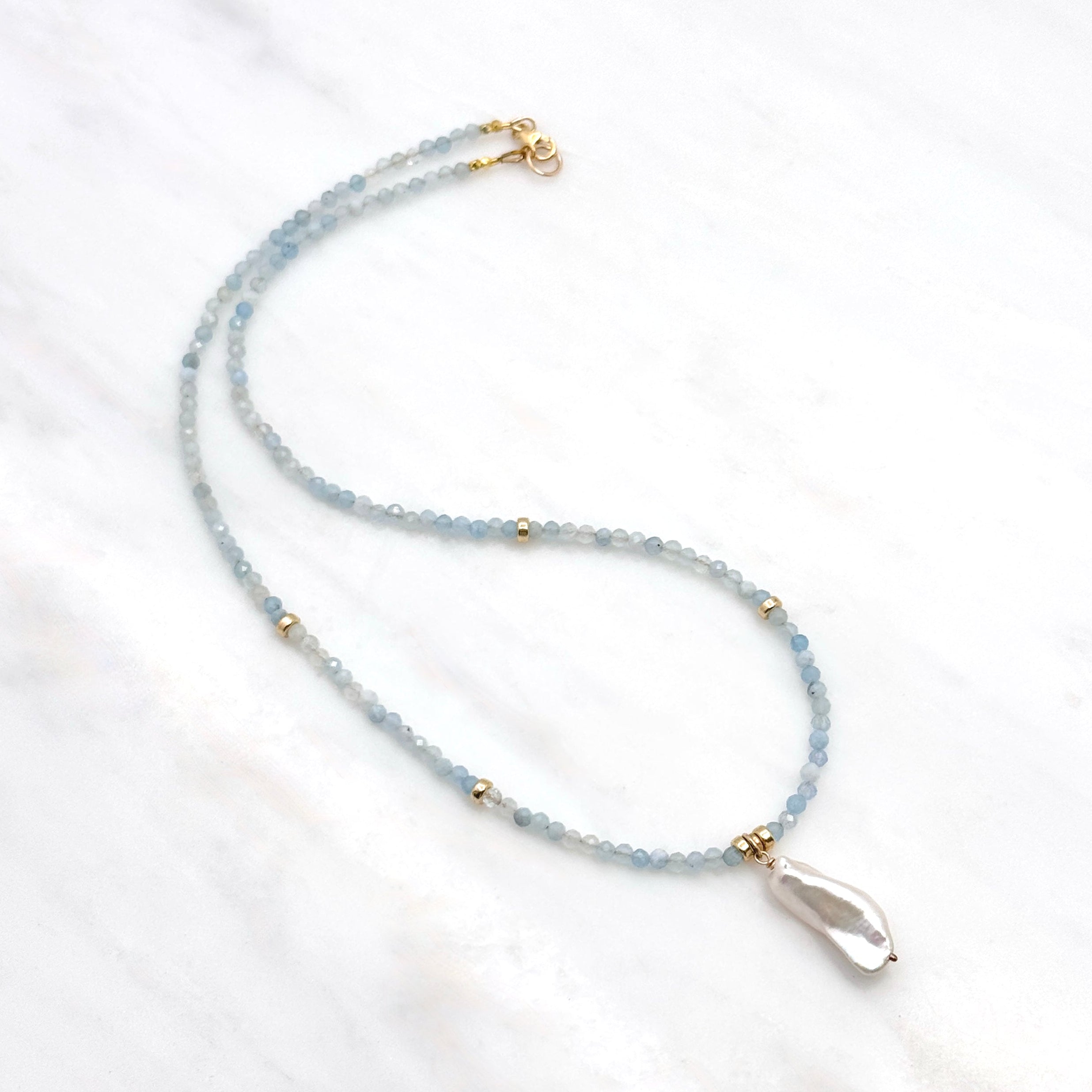 Aquamarine Baroque Pearl Gold-Filled Necklace