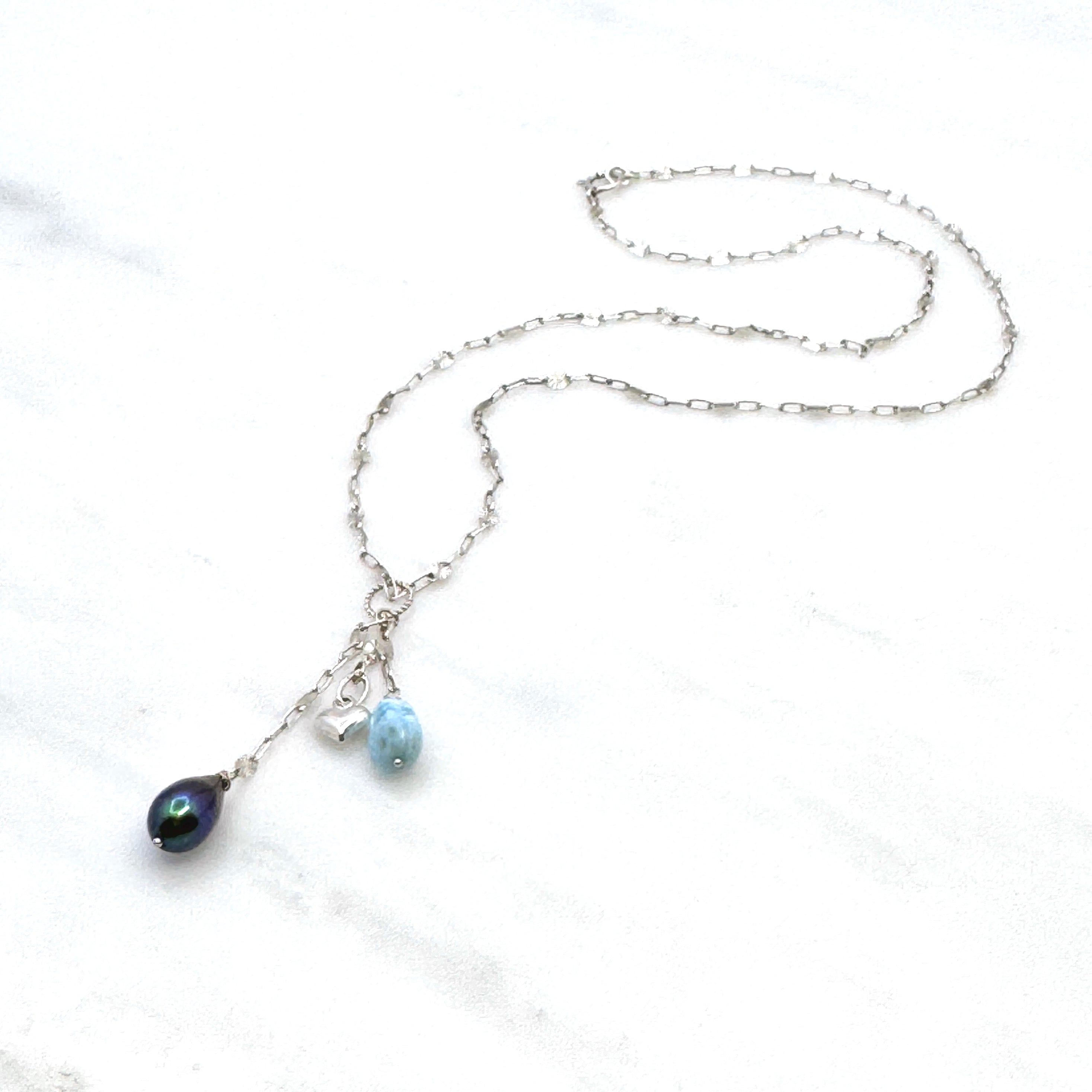 Sterling Silver Larimar & Pearl Necklace